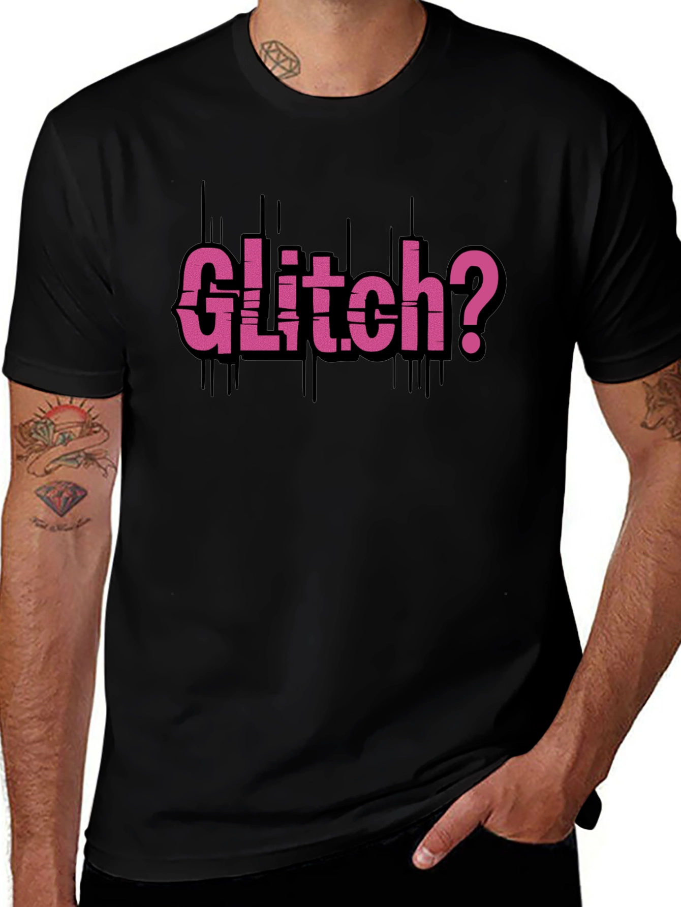 Glitch? Graphic Tee - Trendy Black T-Shirt