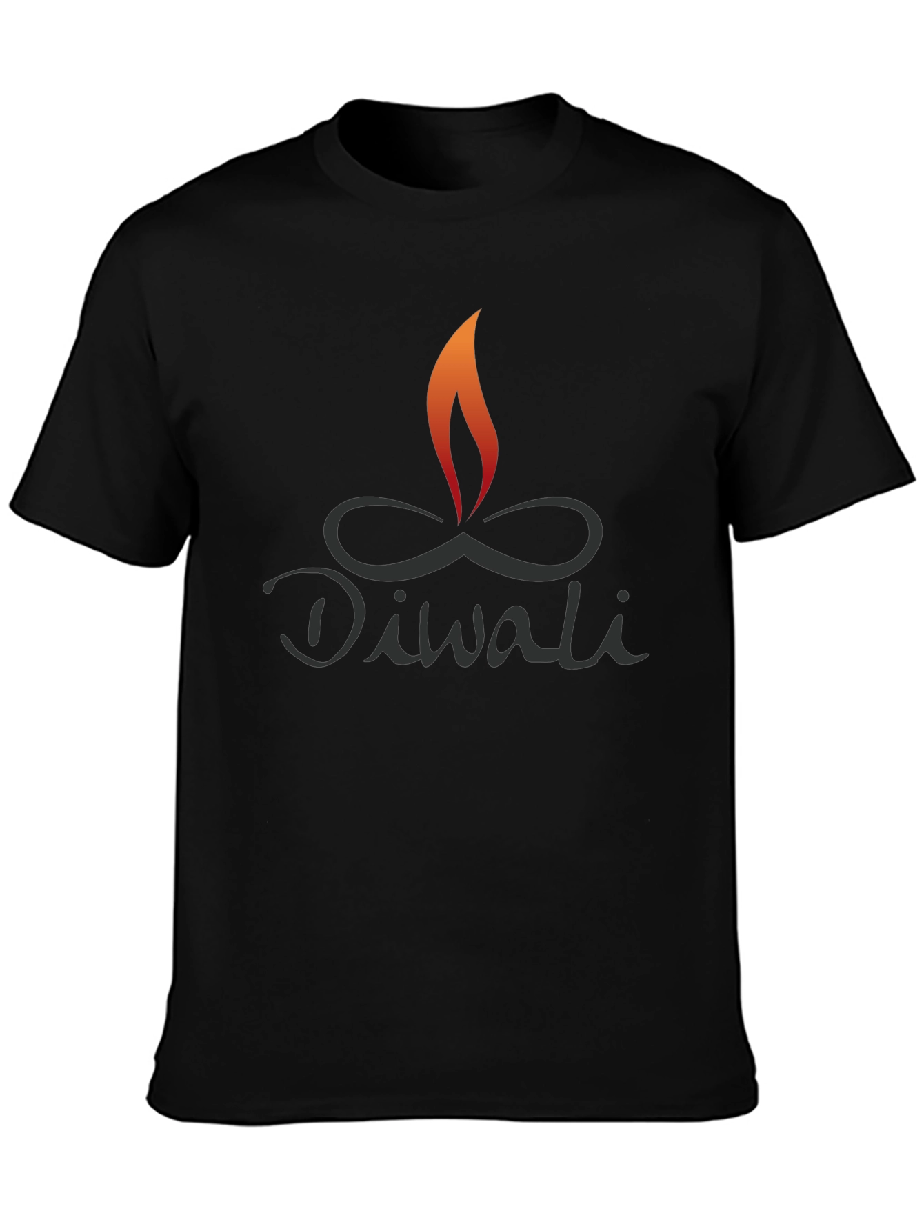 Diwali Flame Graphic Tee - Black Cotton Blend Shirt