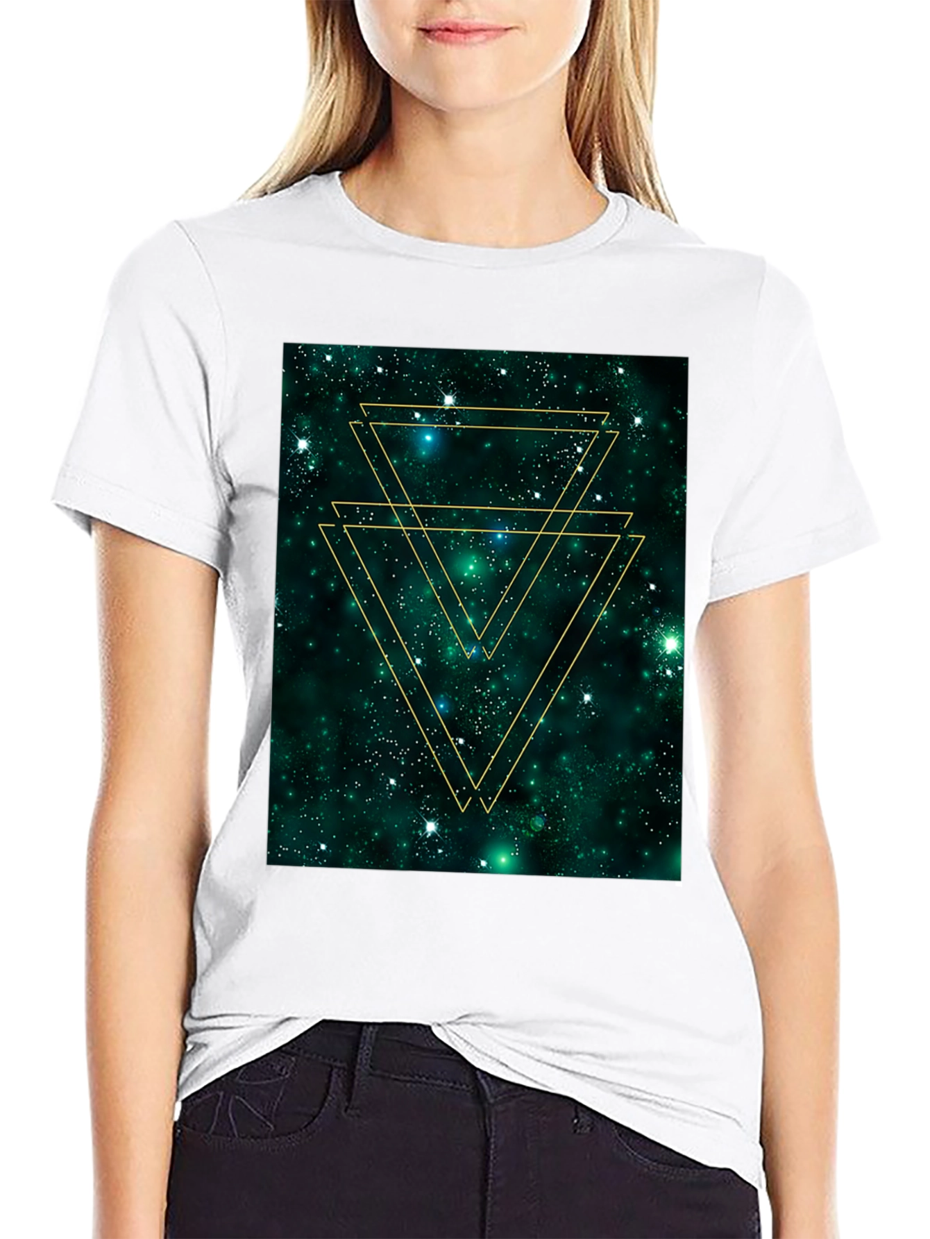 Geometric Galaxy Tee - Trendy Graphic Print Shirt