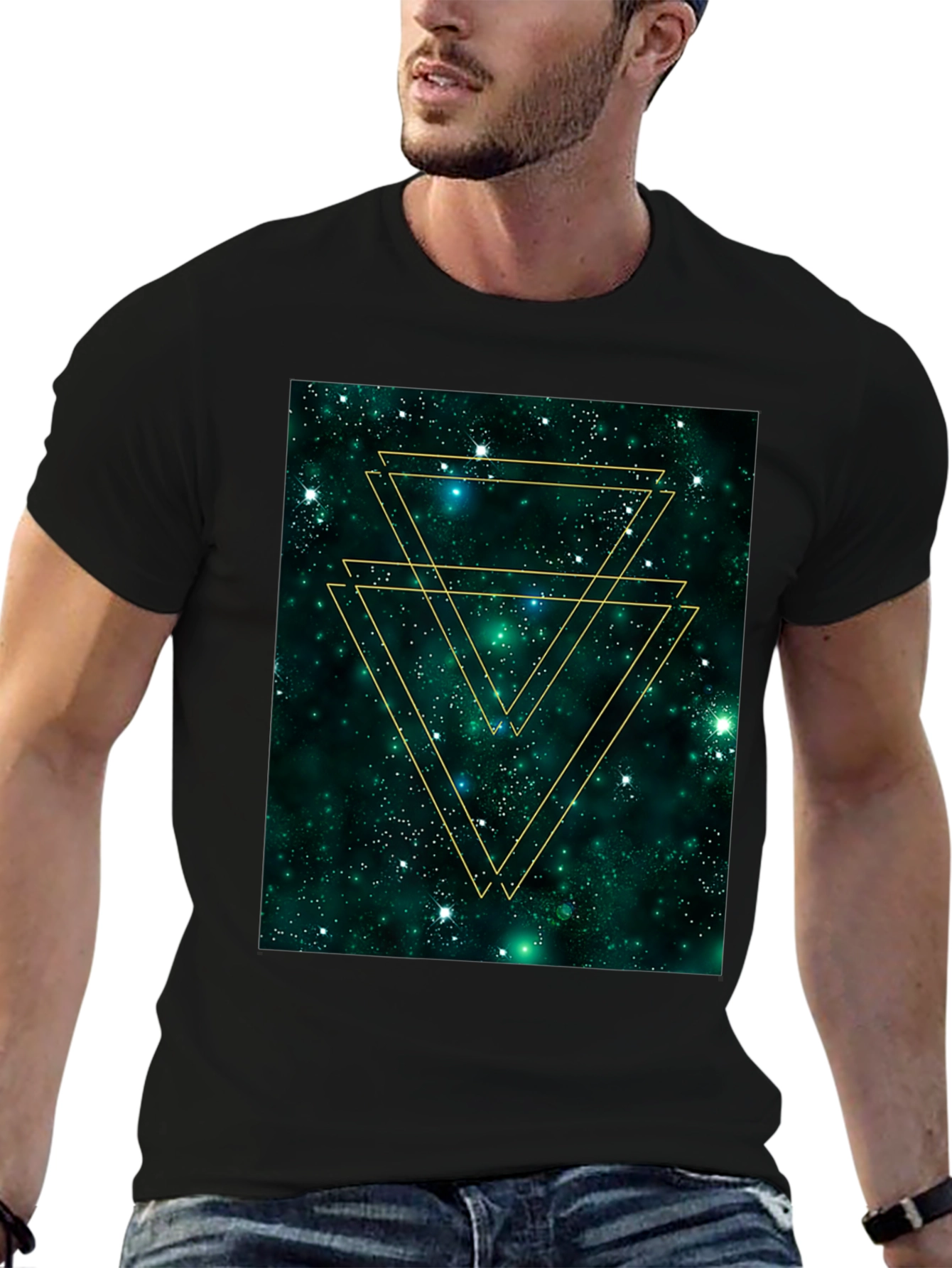 Geometric Galaxy Tee - Trendy Graphic Print Shirt