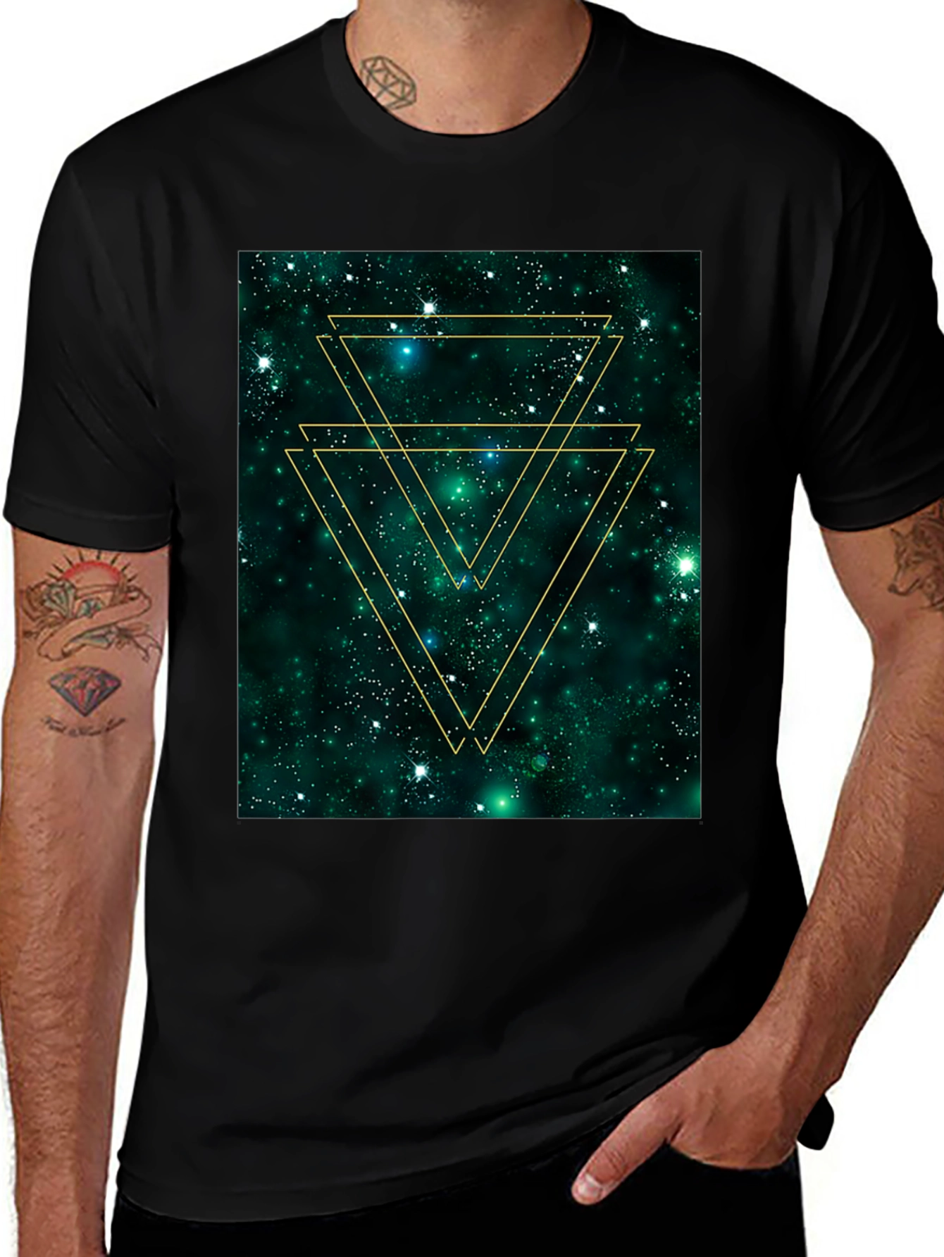 Geometric Galaxy Tee - Trendy Graphic Print Shirt