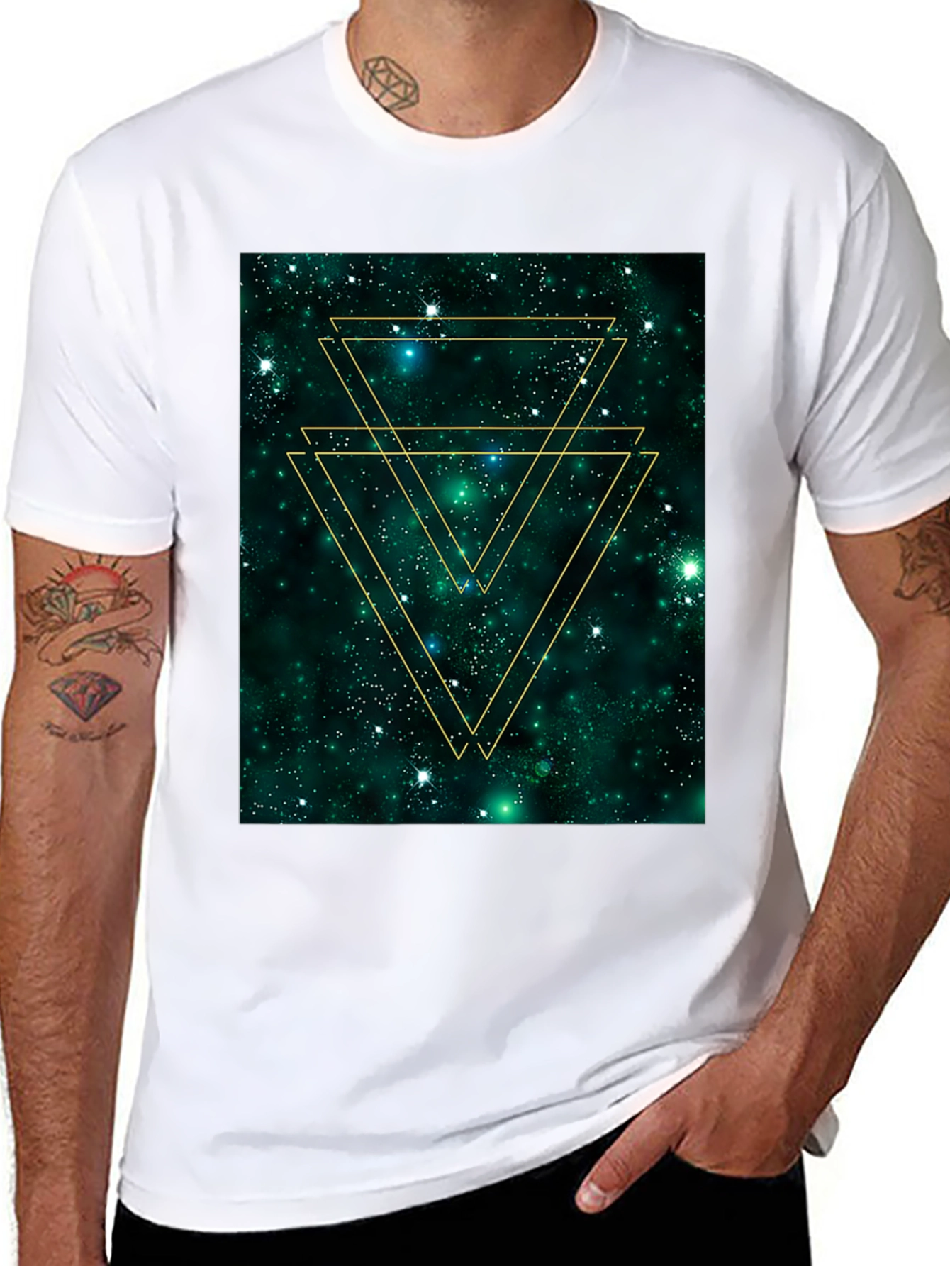 Geometric Galaxy Tee - Trendy Graphic Print Shirt