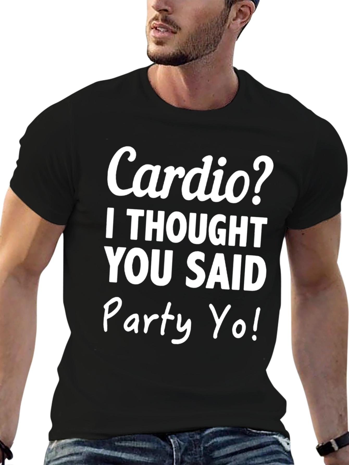 Cardio? Party Yo! Graphic Tee - Black Cotton T-Shirt