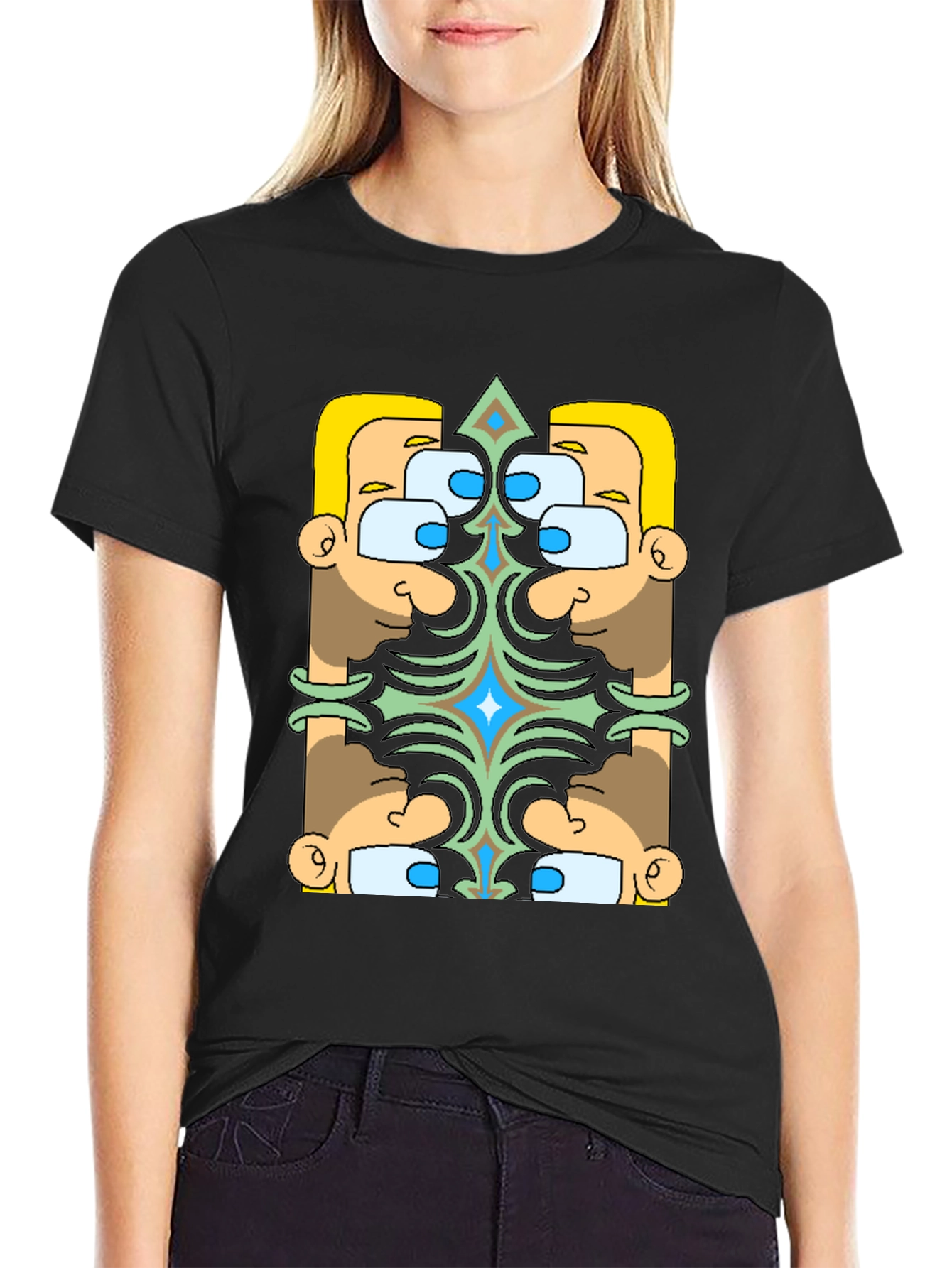 Geometric Character Graphic Tee - Black