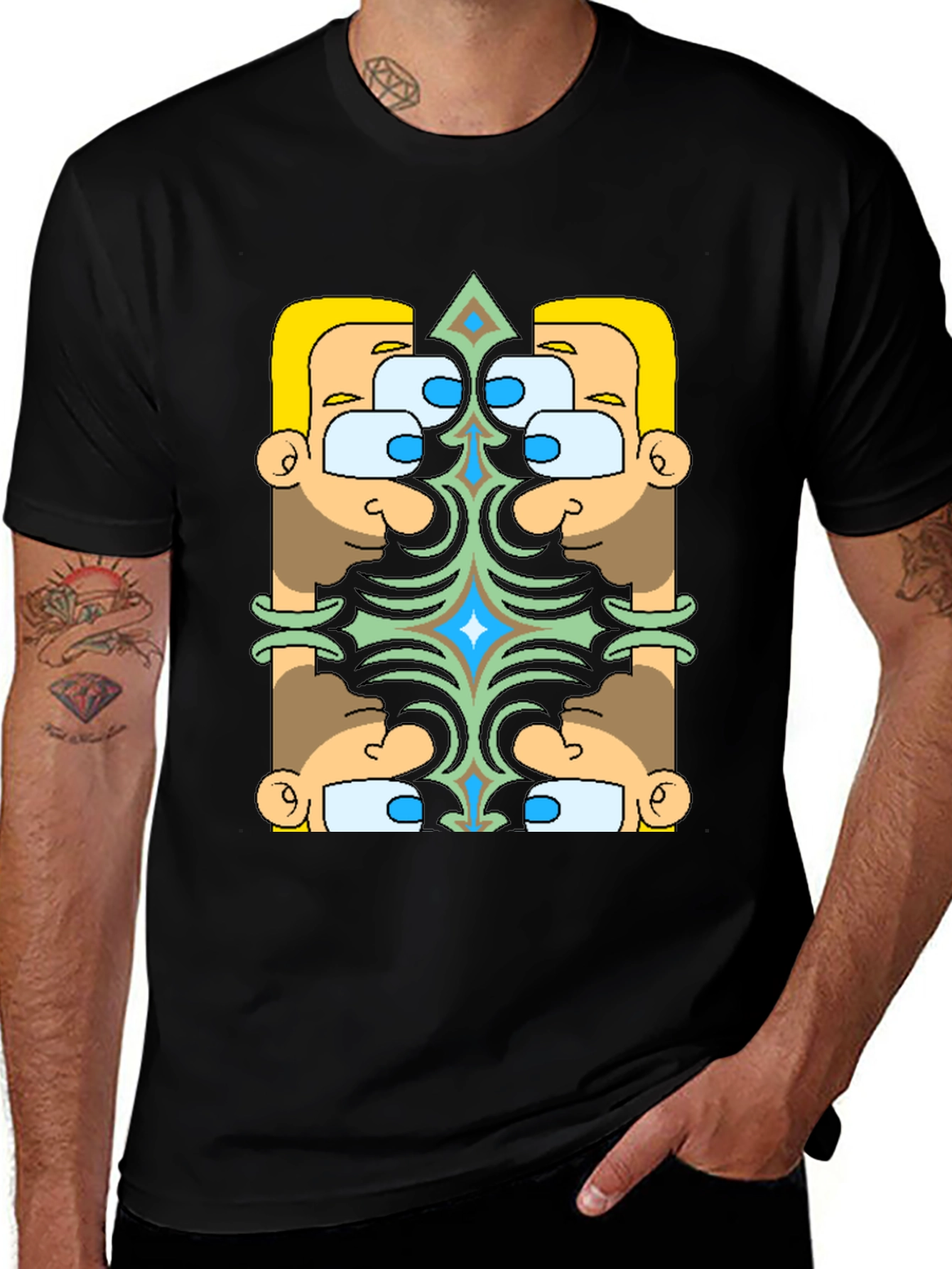 Geometric Character Graphic Tee - Black