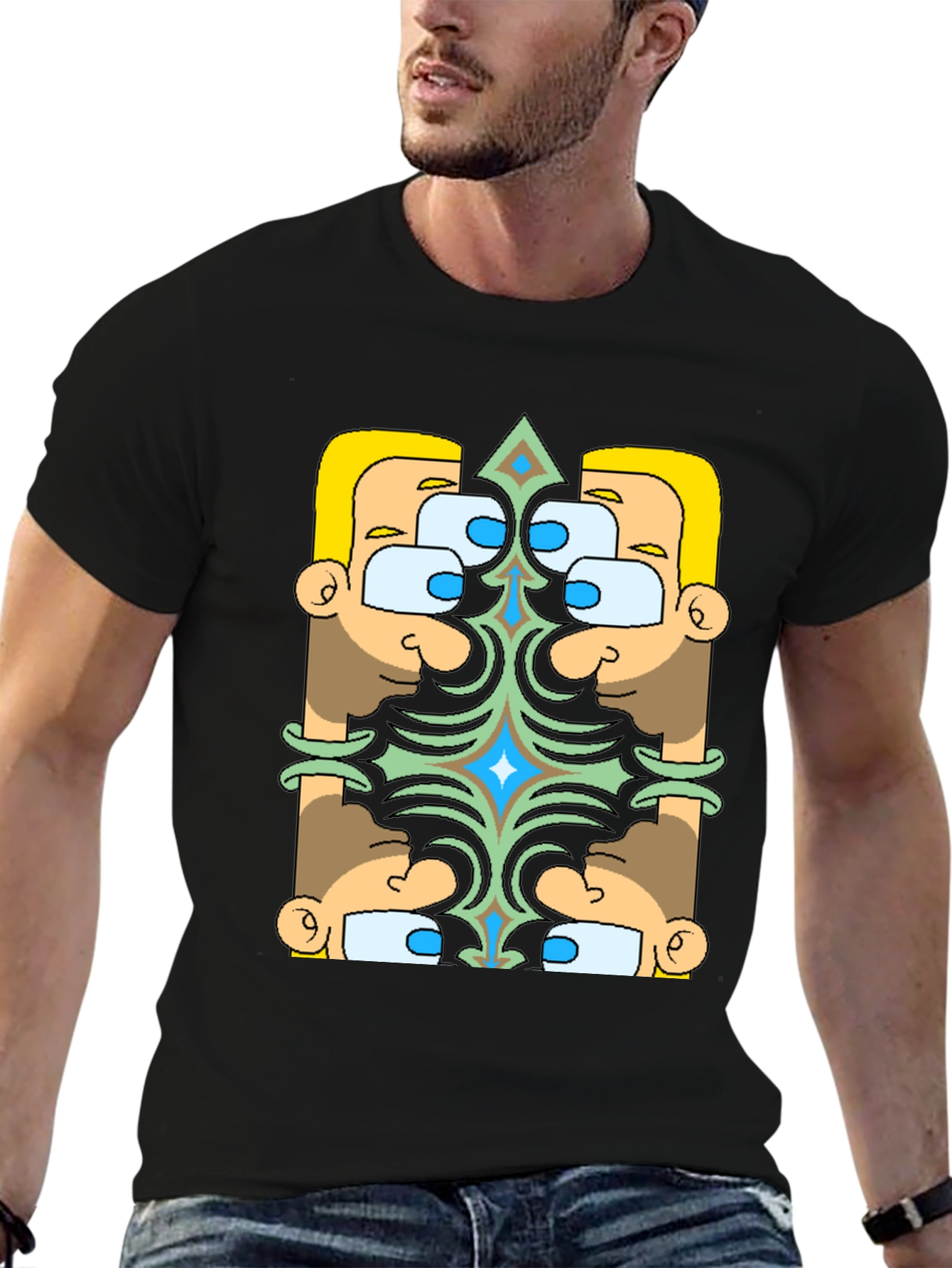 Geometric Character Graphic Tee - Black