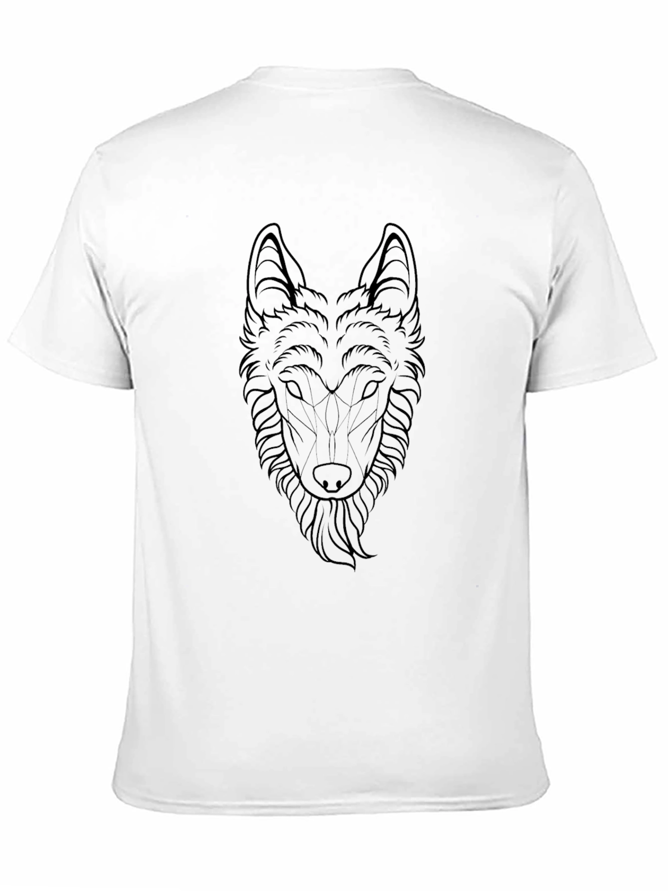 Geometric Wolf Head Graphic Tee - Black