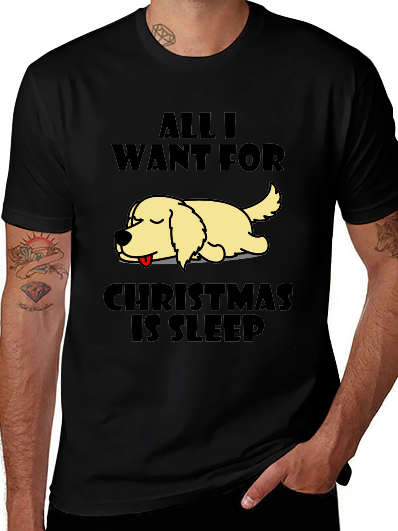 All I Want For Christmas Is Sleep Dog T-Shirt – Funny Holiday Tee Gift