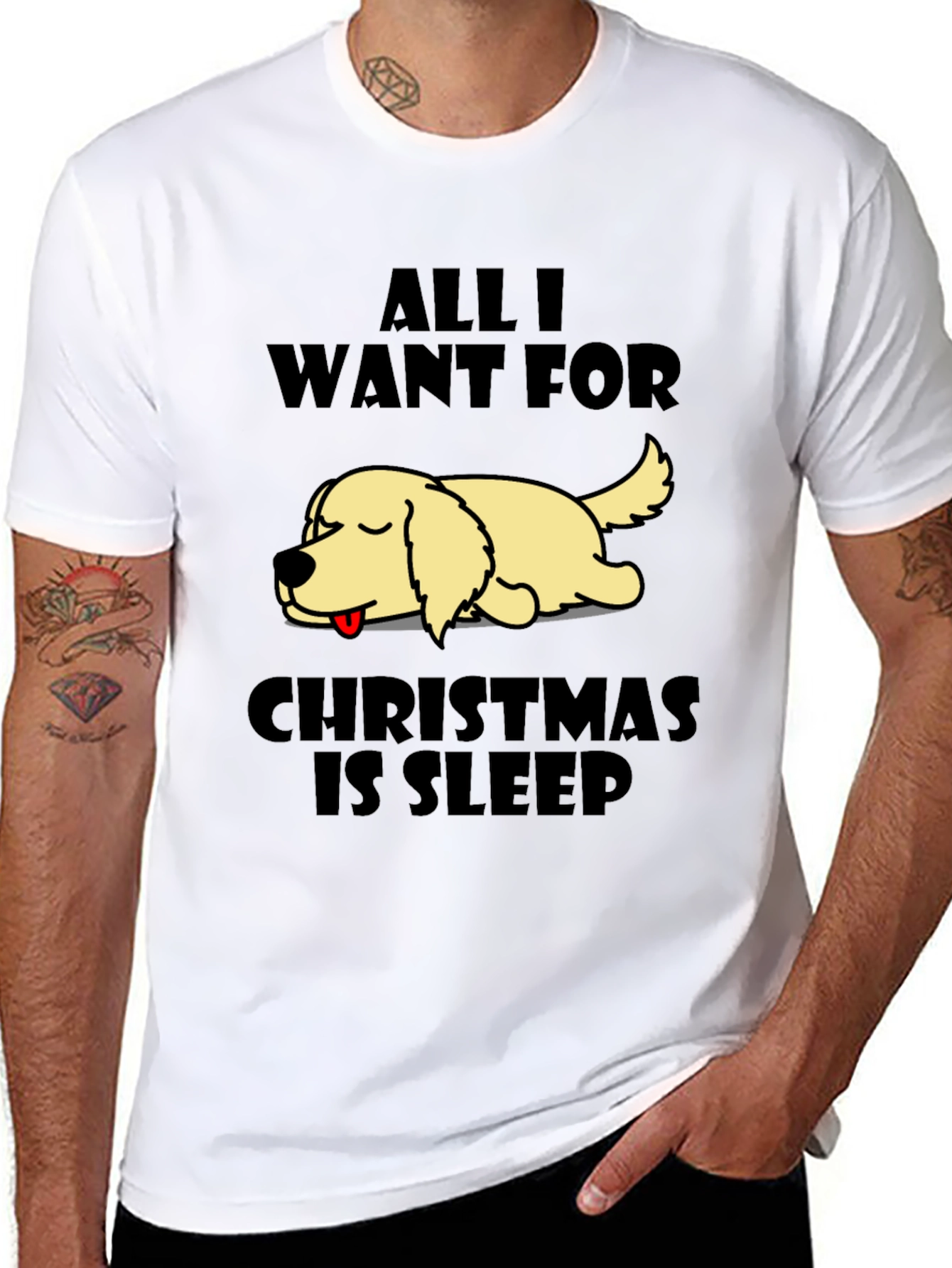 All I Want For Christmas Is Sleep Dog T-Shirt – Funny Holiday Tee Gift