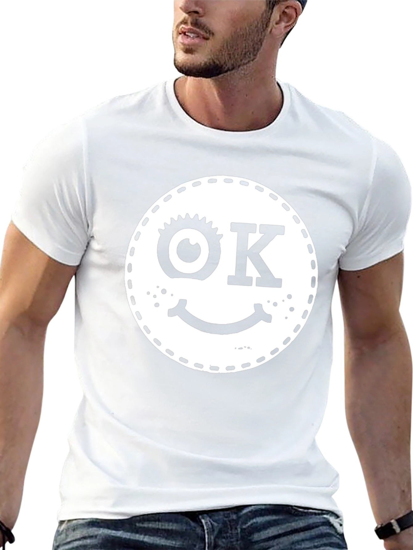 Funny OK Smiley Face Graphic Black T-Shirt