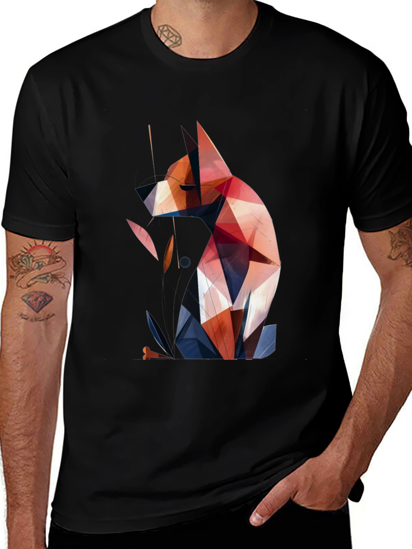 Geometric Dog Graphic Tee - Modern Art Style Shirt