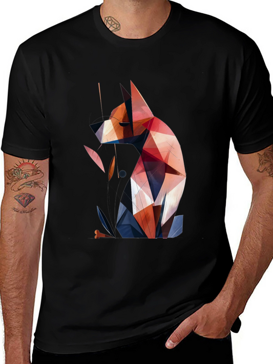 Geometric Dog Graphic Tee - Modern Art Style Shirt