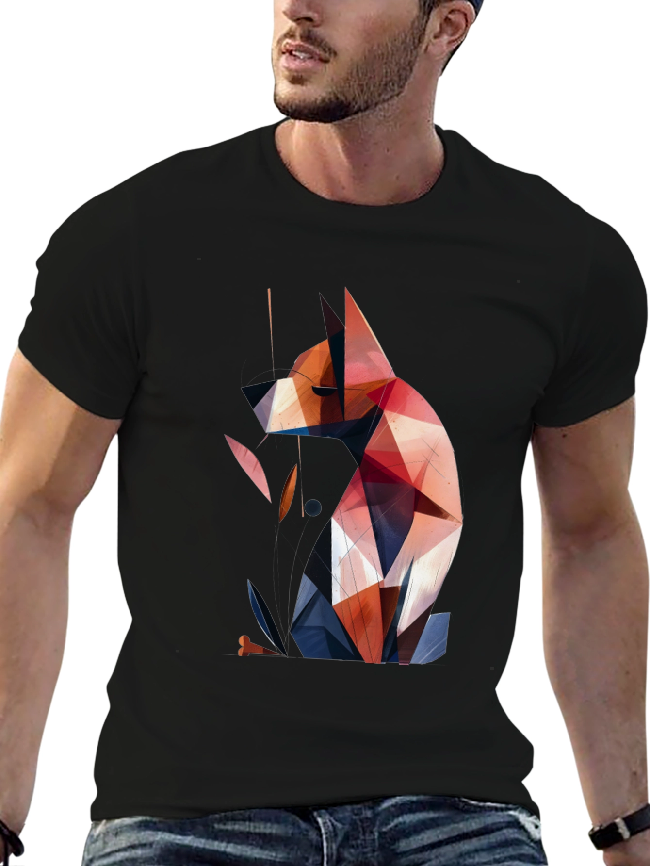Geometric Dog Graphic Tee - Modern Art Style Shirt