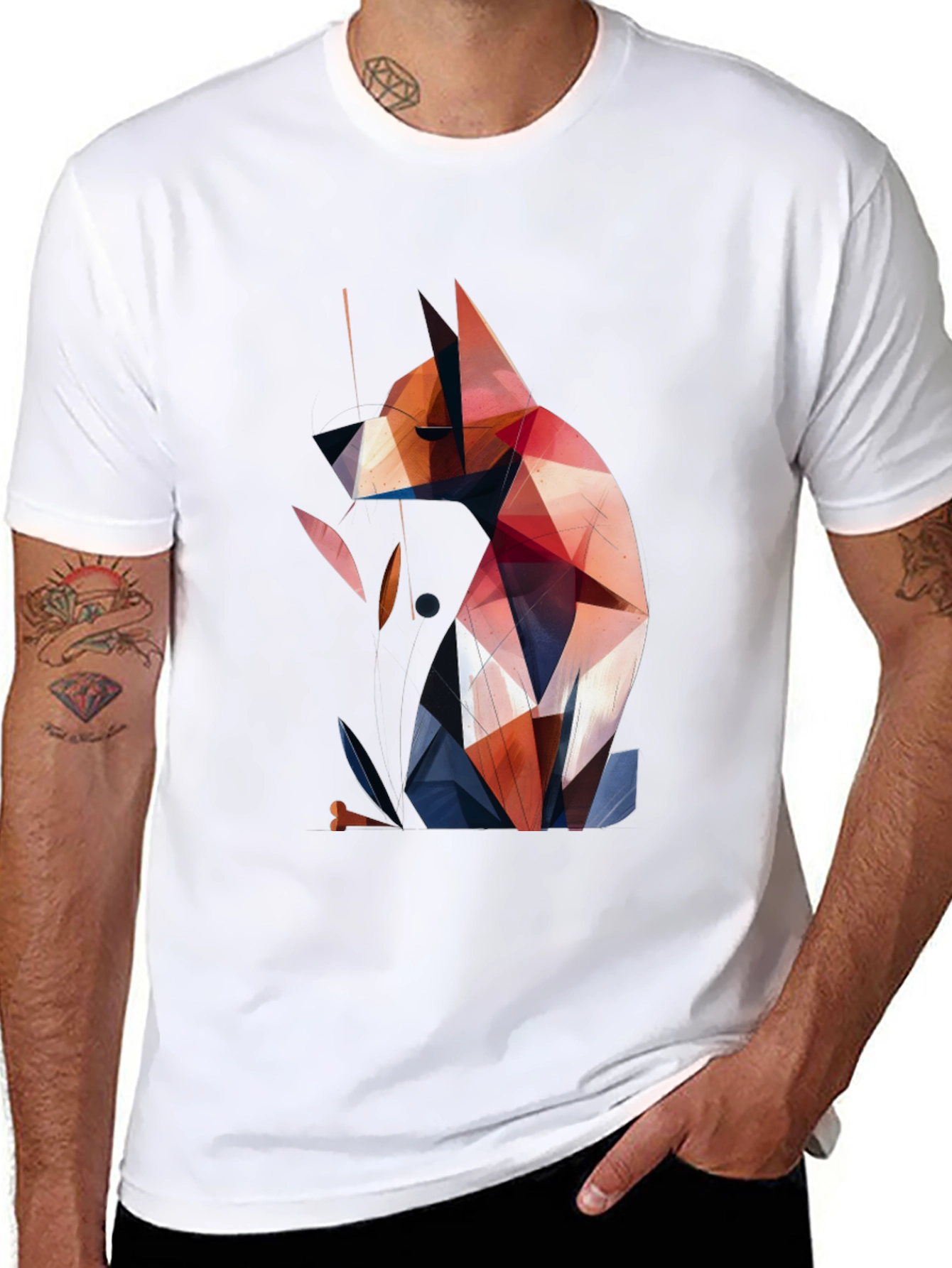 Geometric Dog Graphic Tee - Modern Art Style Shirt