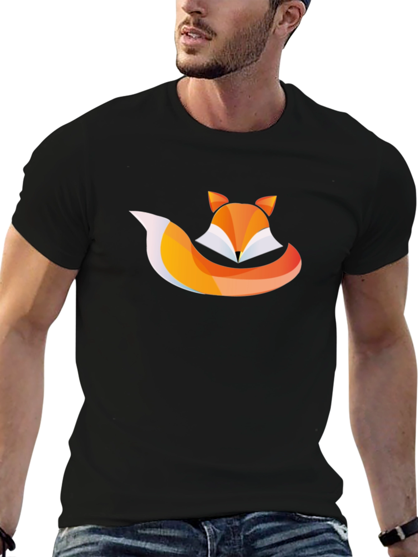 Geometric Fox Graphic Black Tee