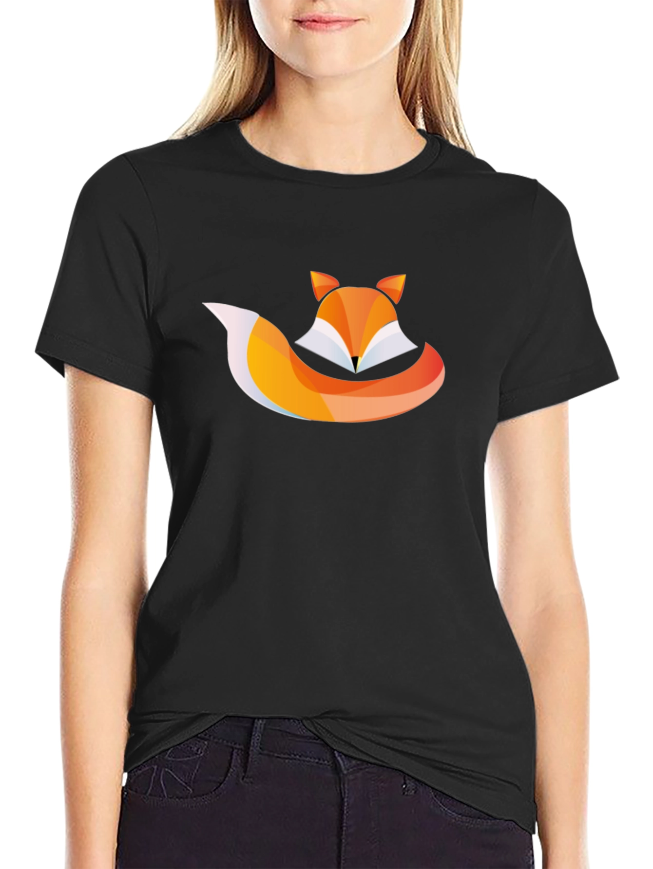 Geometric Fox Graphic Black Tee