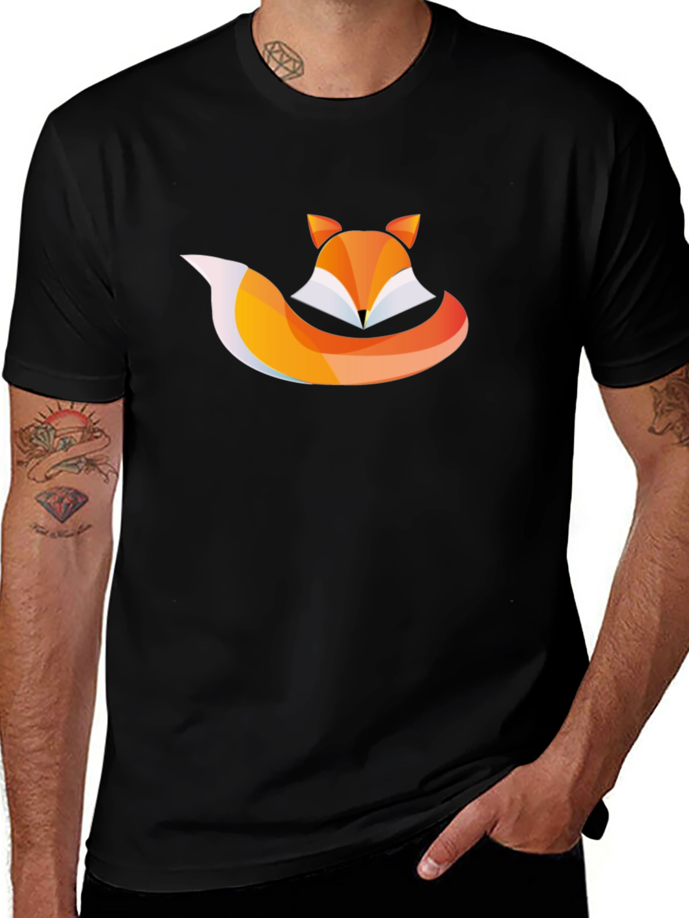 Geometric Fox Graphic Black Tee