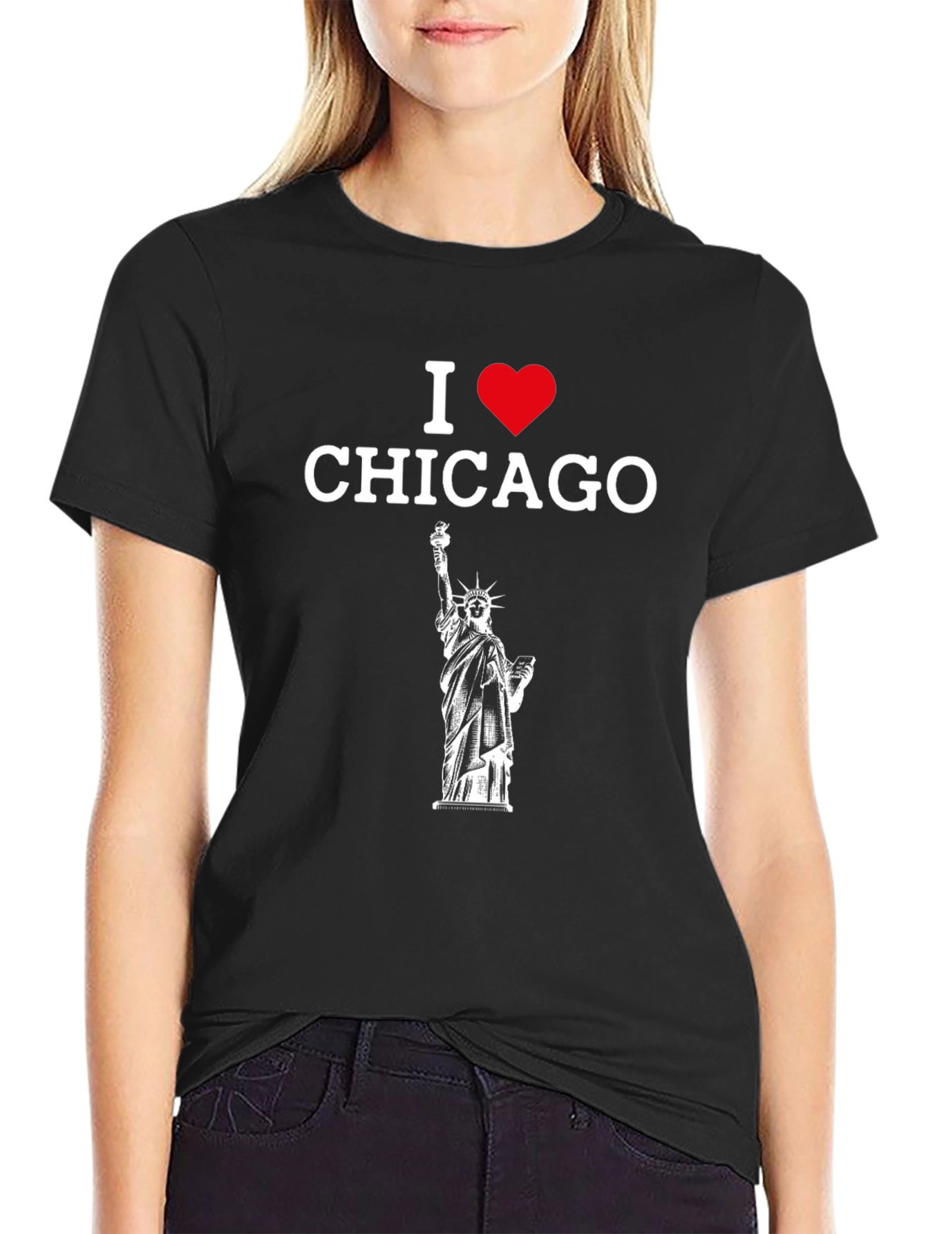 I Heart Chicago Statue Liberty Graphic T-Shirt