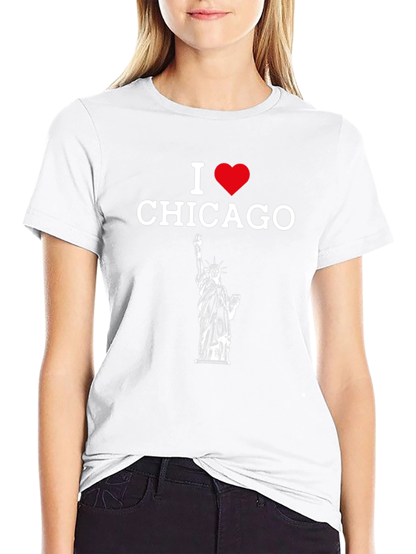 I Heart Chicago Statue Liberty Graphic T-Shirt