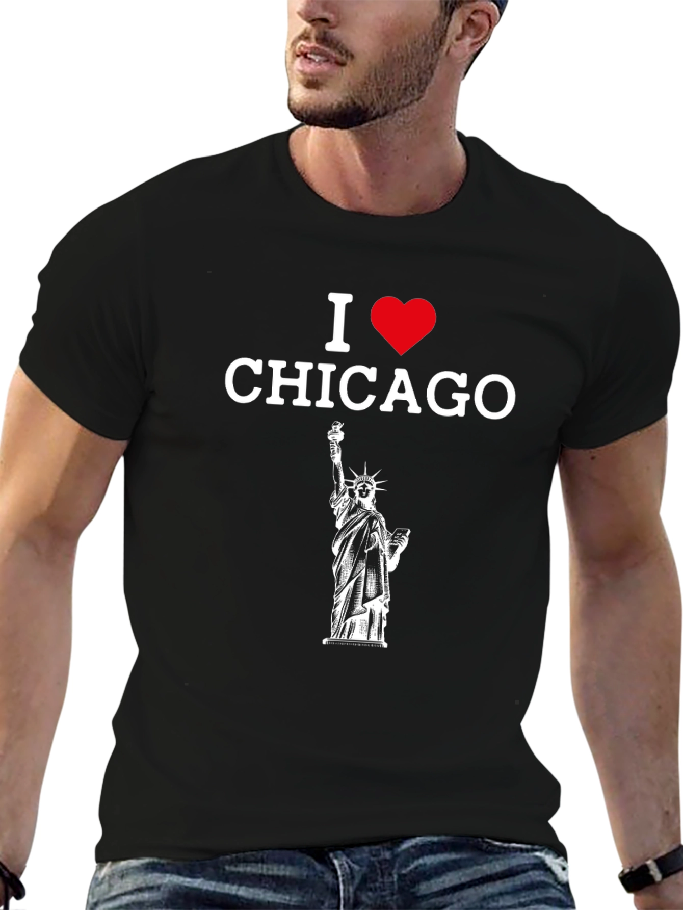 I Heart Chicago Statue Liberty Graphic T-Shirt