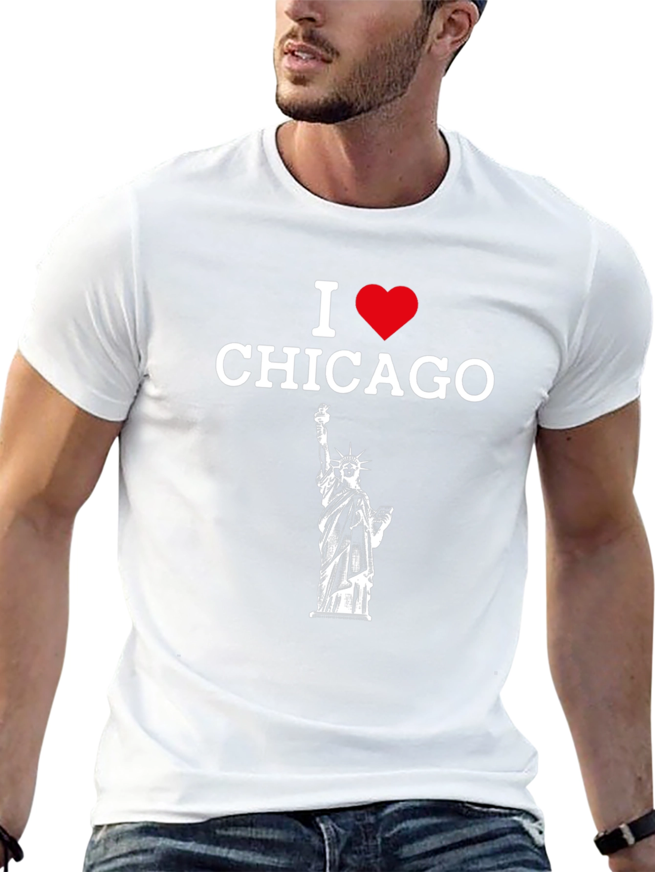 I Heart Chicago Statue Liberty Graphic T-Shirt