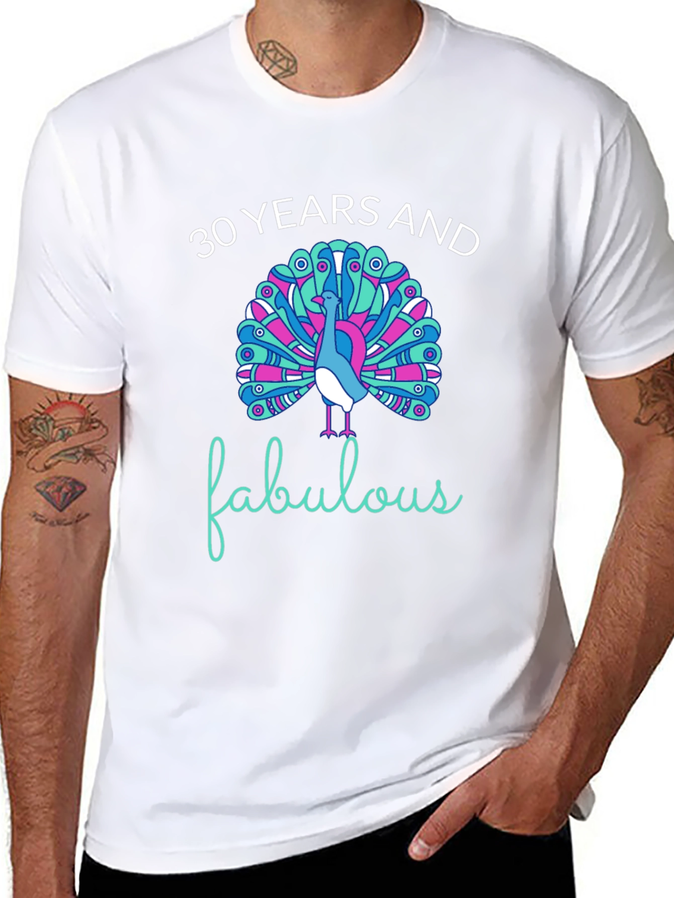 30 Years and Fabulous Peacock Graphic T-Shirt