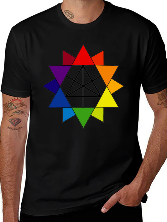 Geometric Color Wheel Graphic Tee - Black Cotton T-Shirt