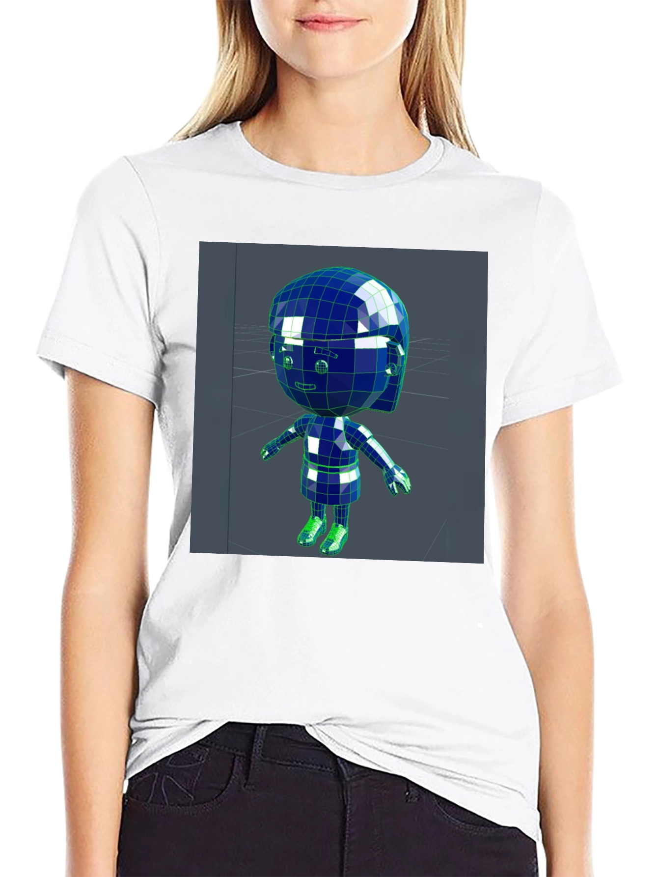 3D Cartoon Character Black T-Shirt