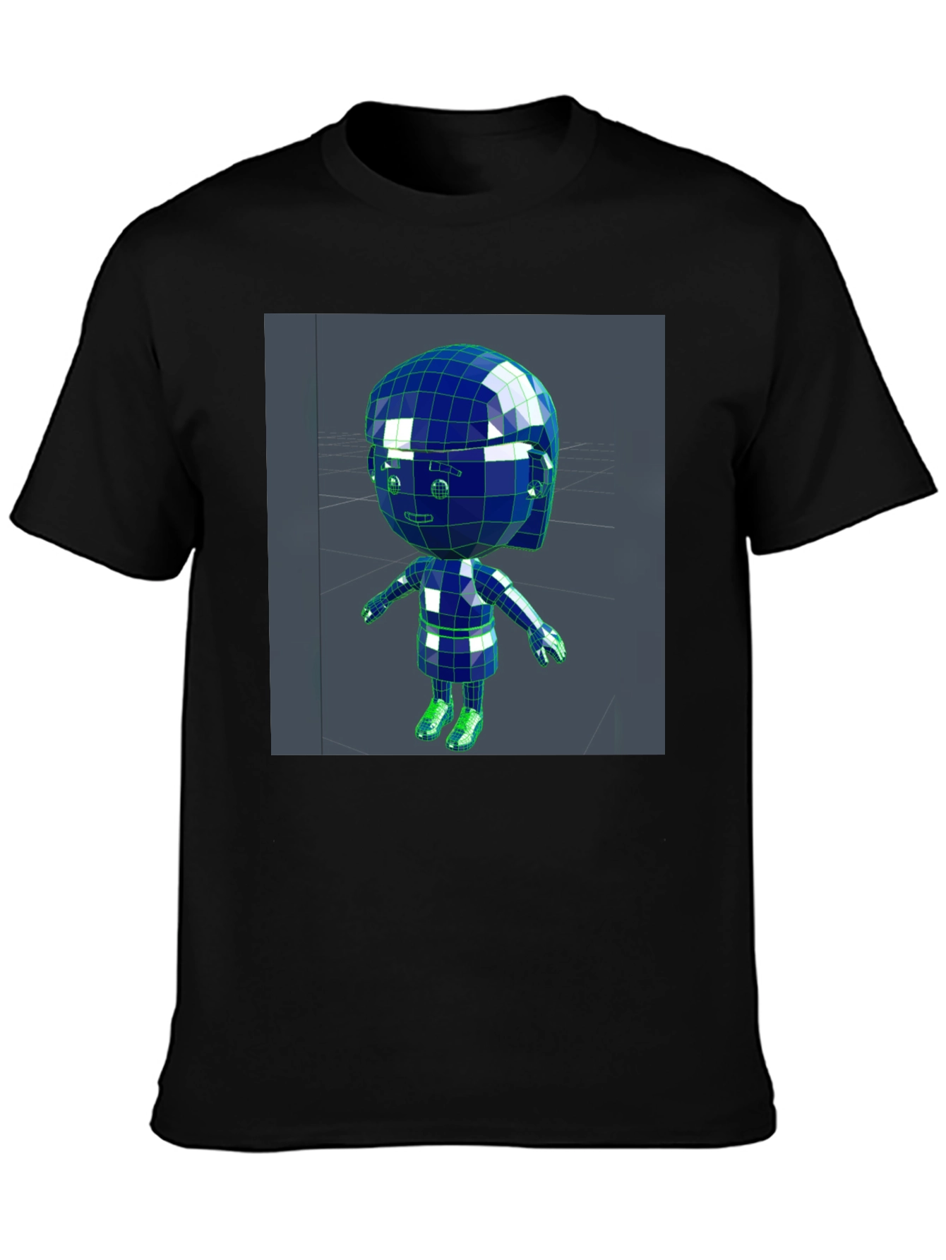 3D Cartoon Character Black T-Shirt