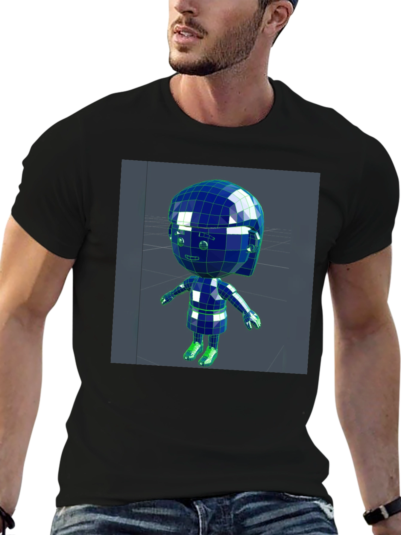 3D Cartoon Character Black T-Shirt