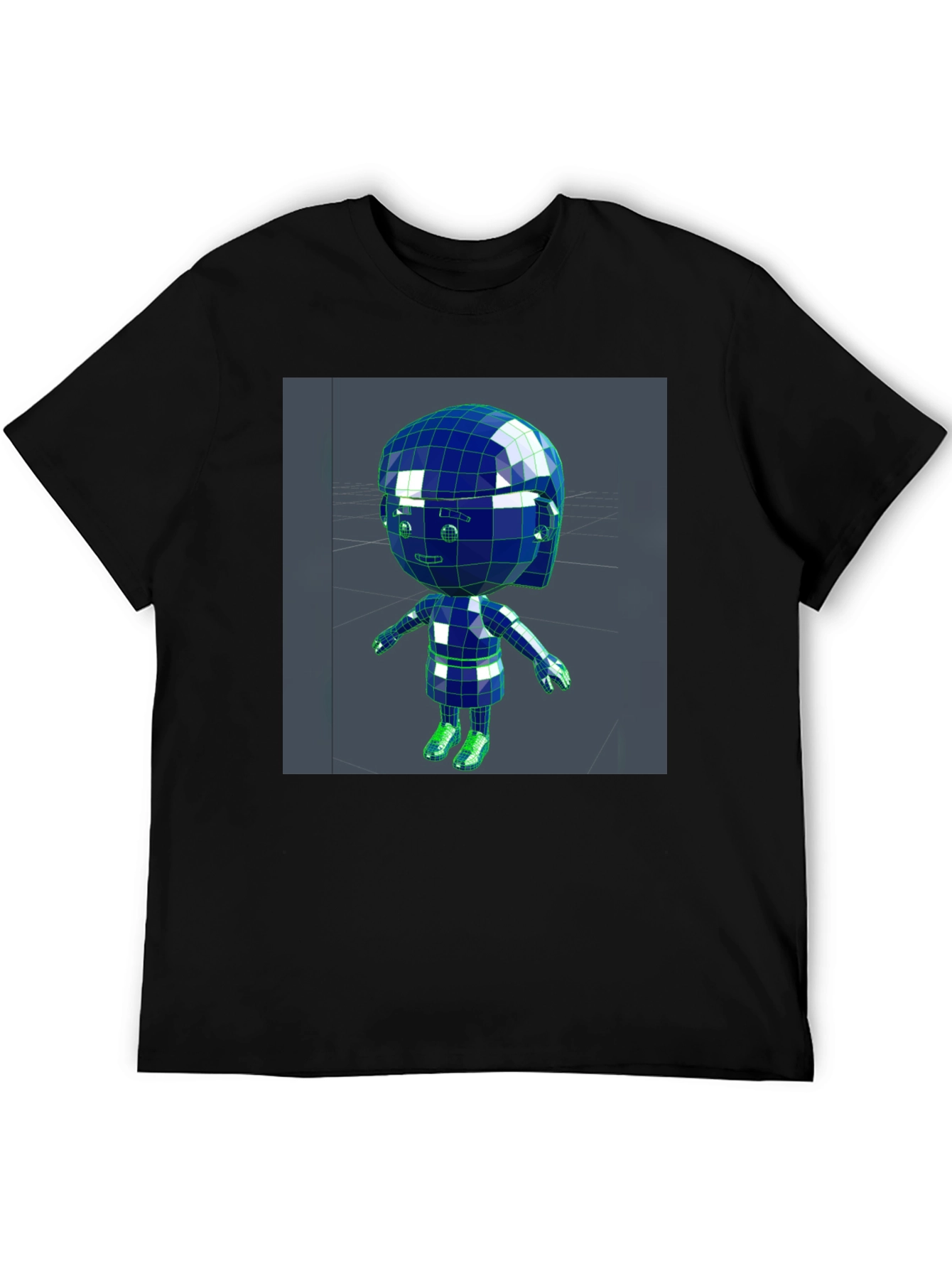 3D Cartoon Character Black T-Shirt
