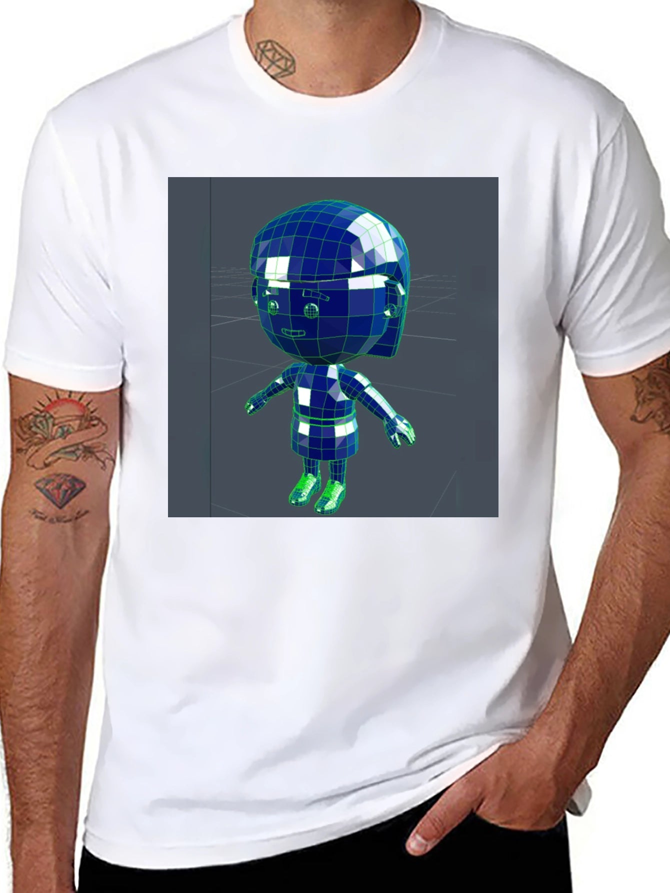 3D Cartoon Character Black T-Shirt