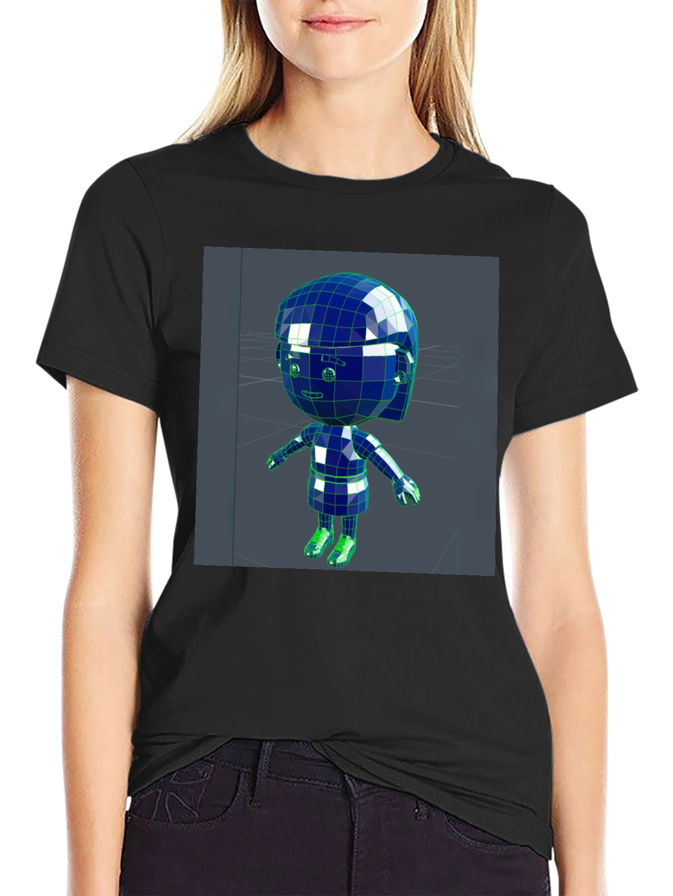 3D Cartoon Character Black T-Shirt