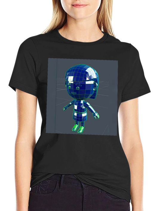 3D Cartoon Character Black T-Shirt