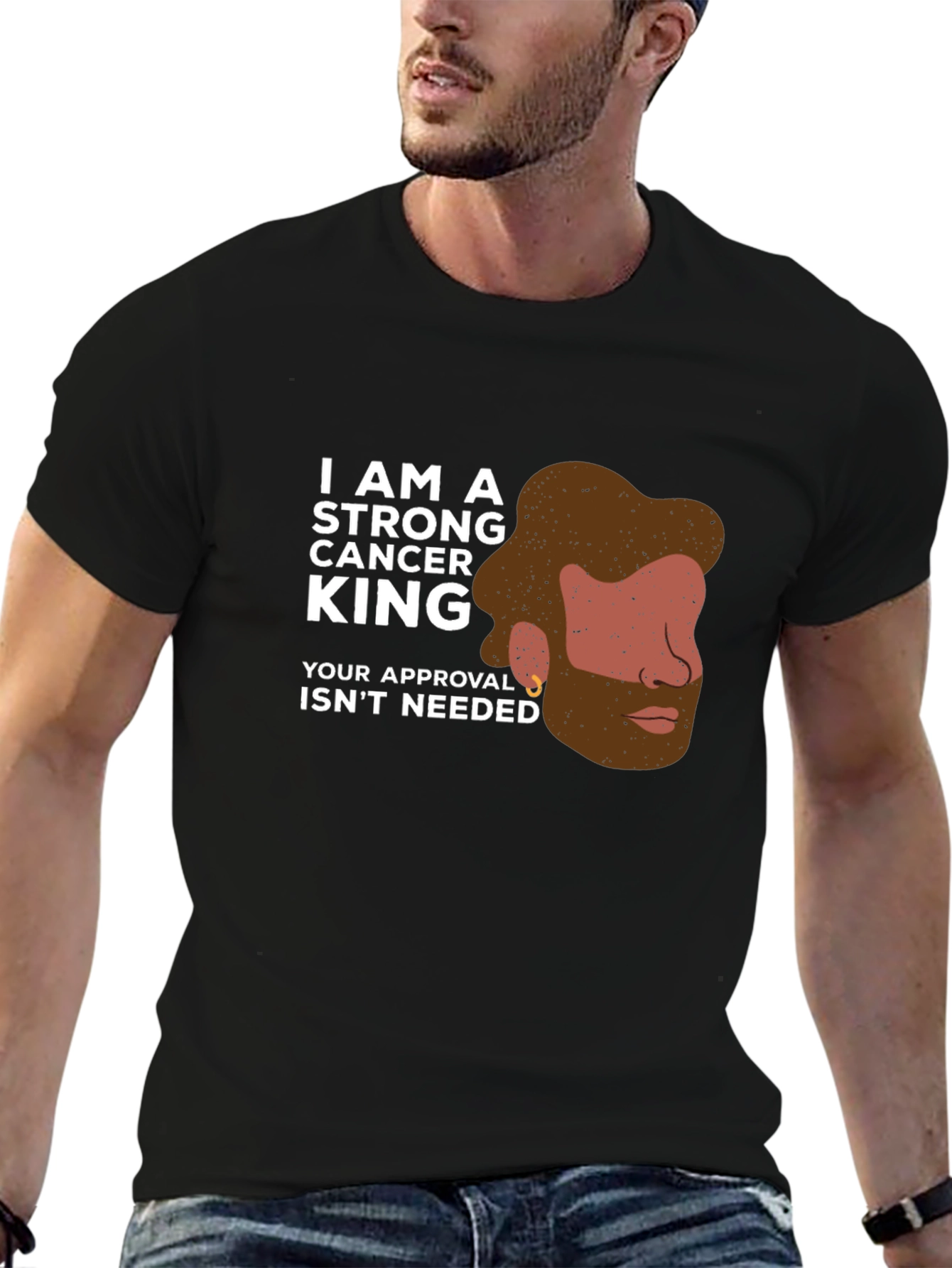 Strong Cancer King Black Graphic T-Shirt