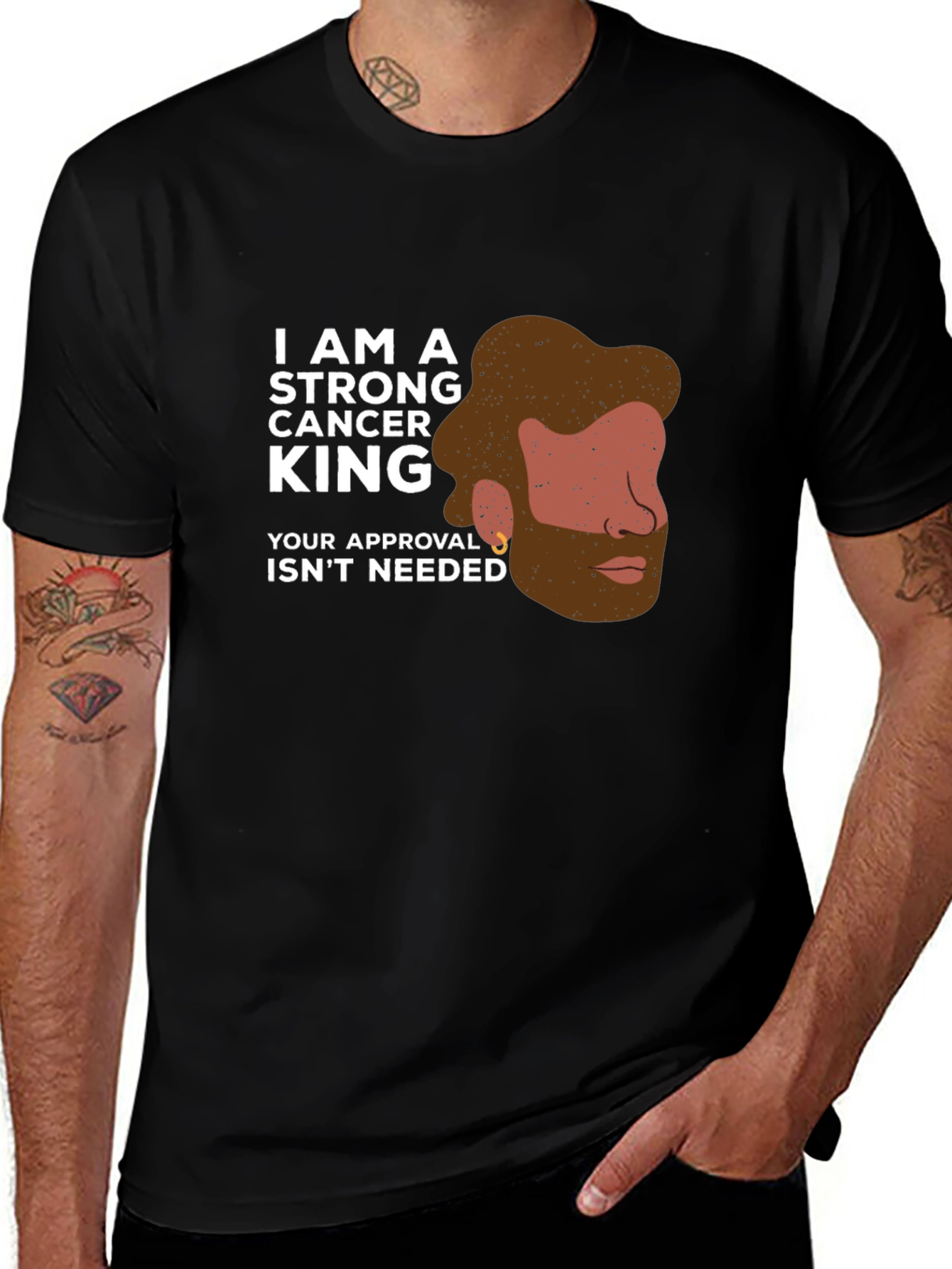 Strong Cancer King Black Graphic T-Shirt
