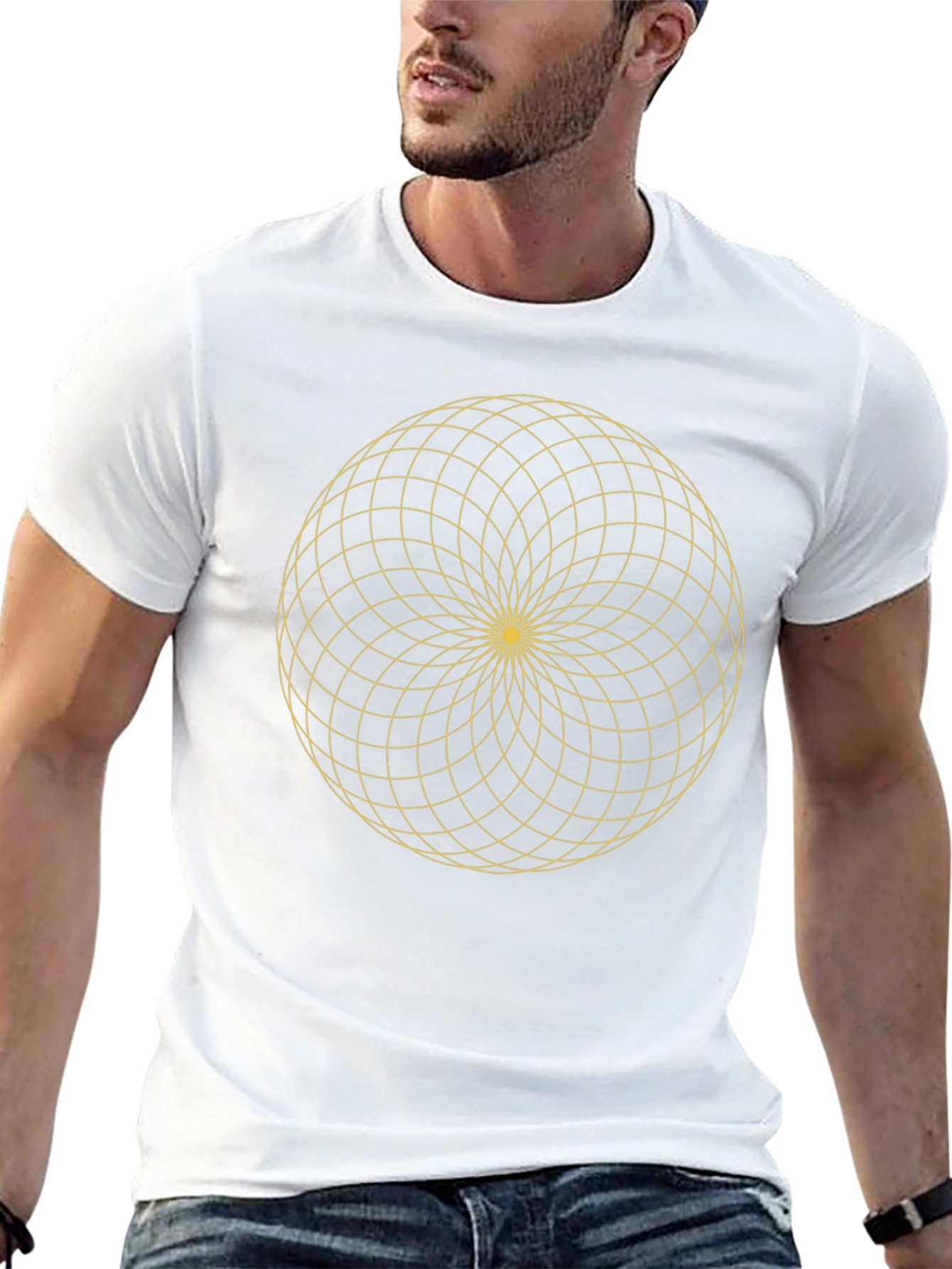 Geometric Gold Pattern Black T-Shirt