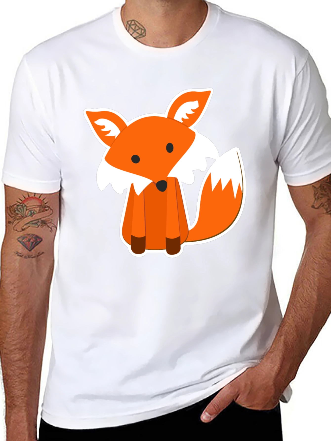 Cute Fox Graphic Print Black T-Shirt