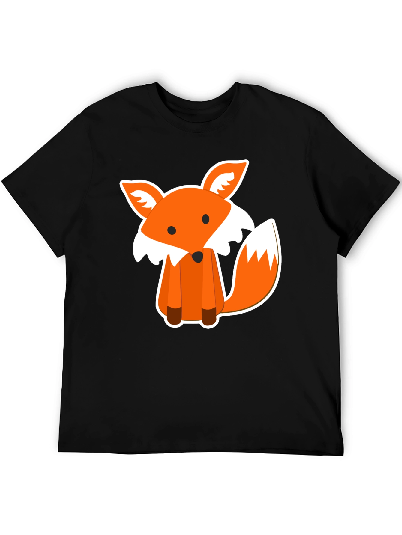 Cute Fox Graphic Print Black T-Shirt