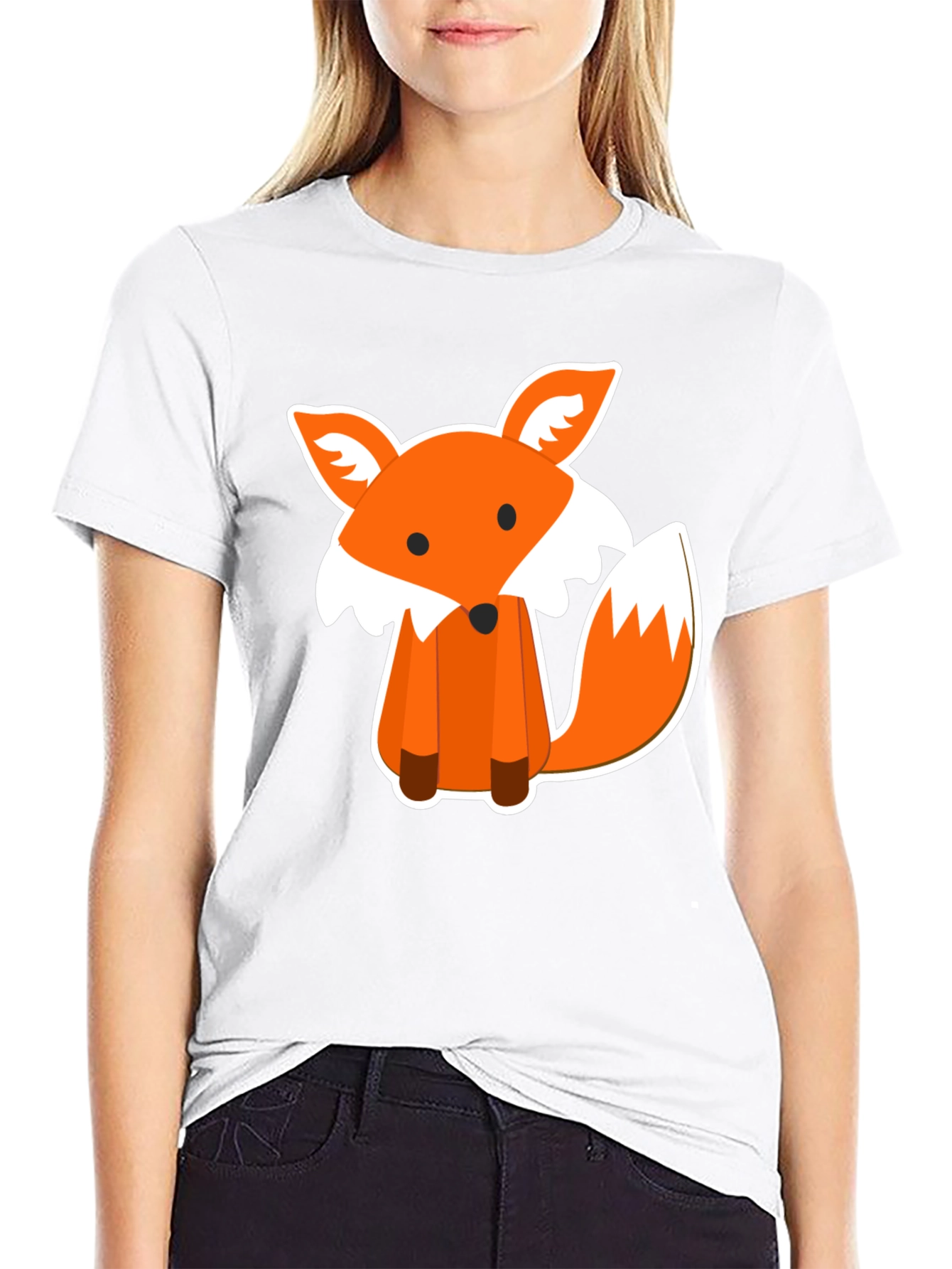Cute Fox Graphic Print Black T-Shirt