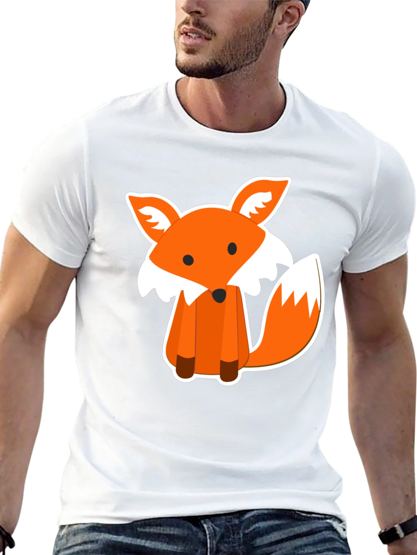 Cute Fox Graphic Print Black T-Shirt