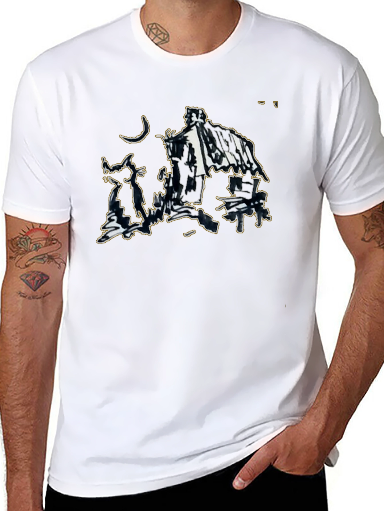 Abstract Sketch Graphic Black T-Shirt