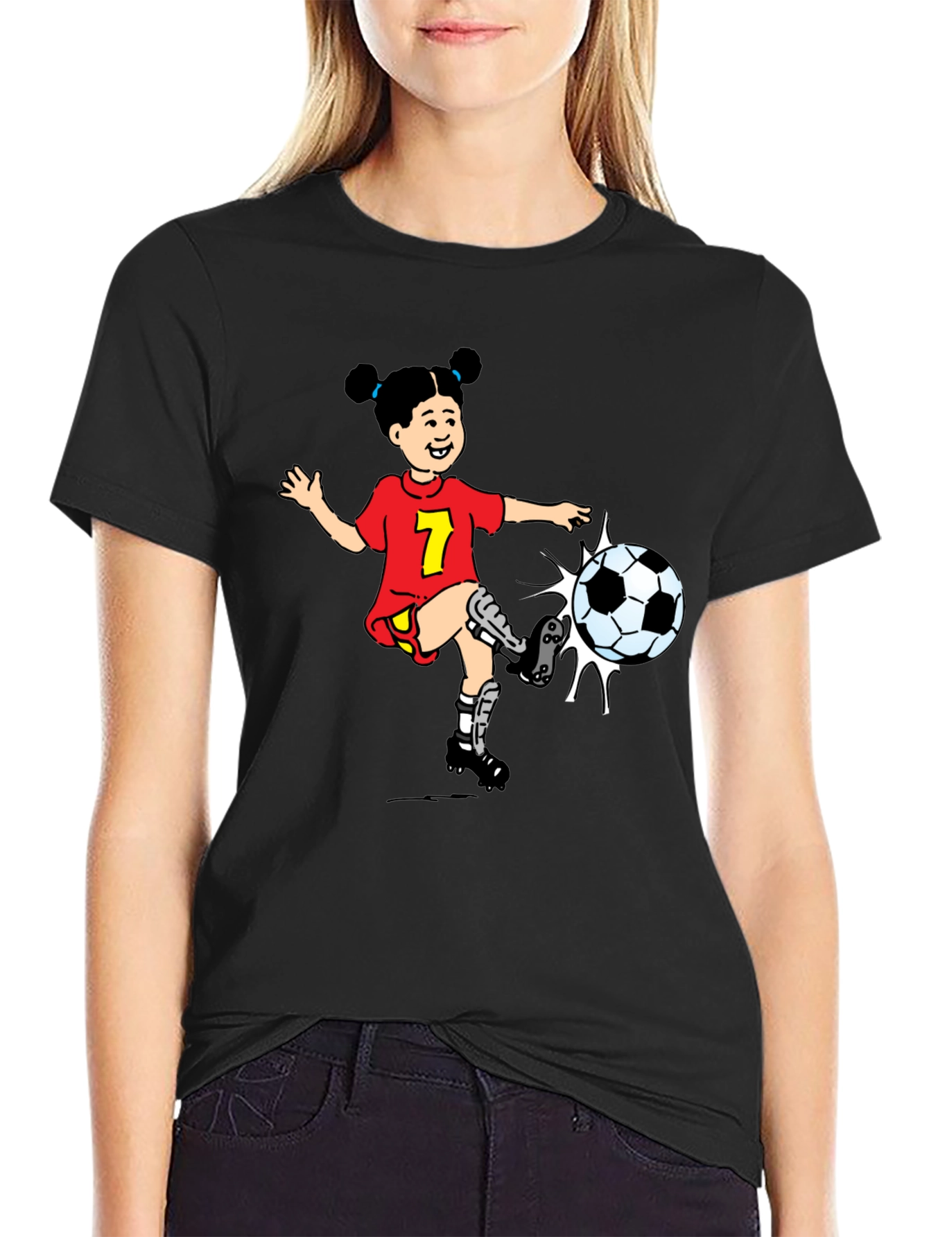Girl Soccer Cartoon Graphic T-Shirt