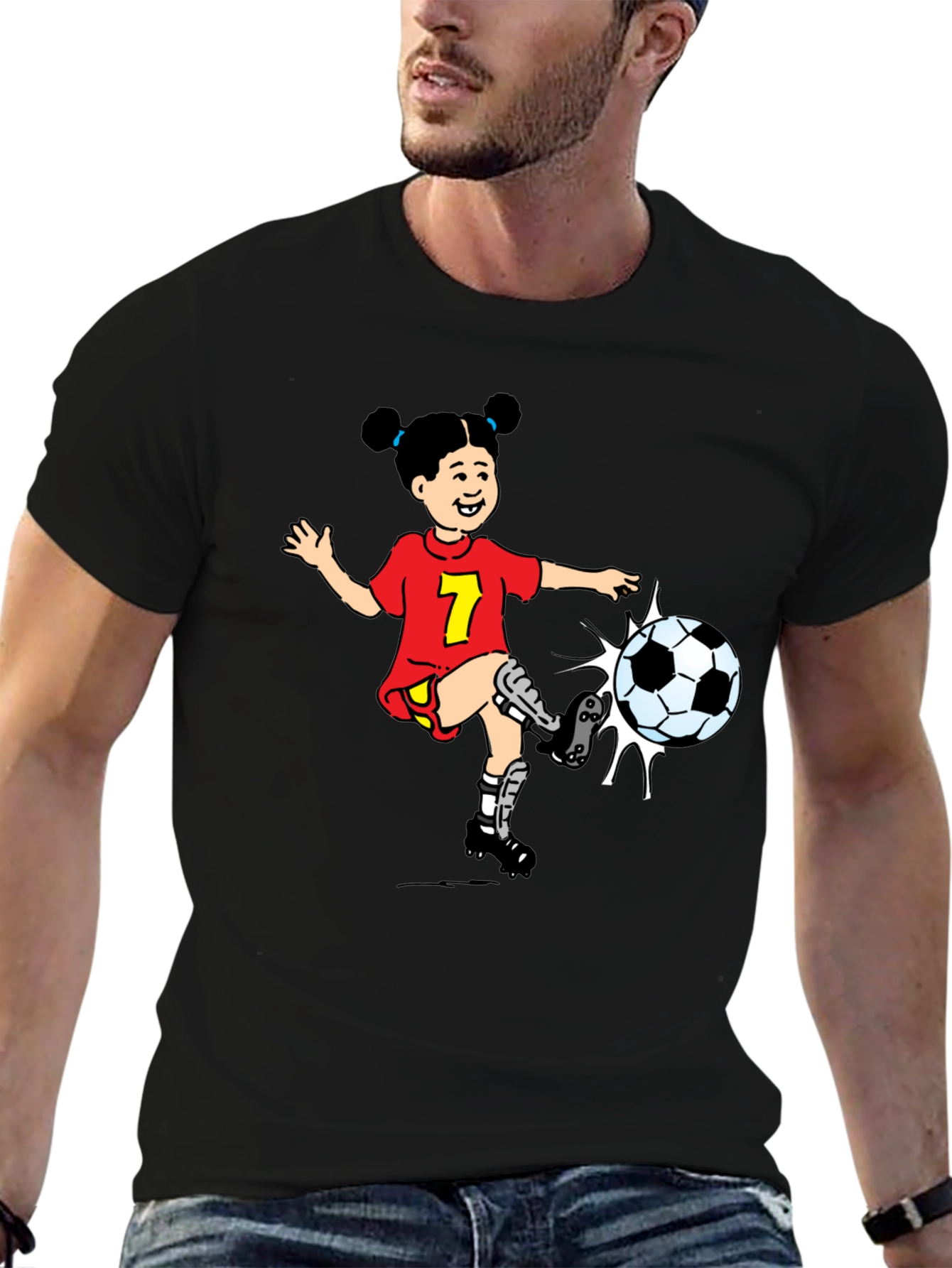 Girl Soccer Cartoon Graphic T-Shirt