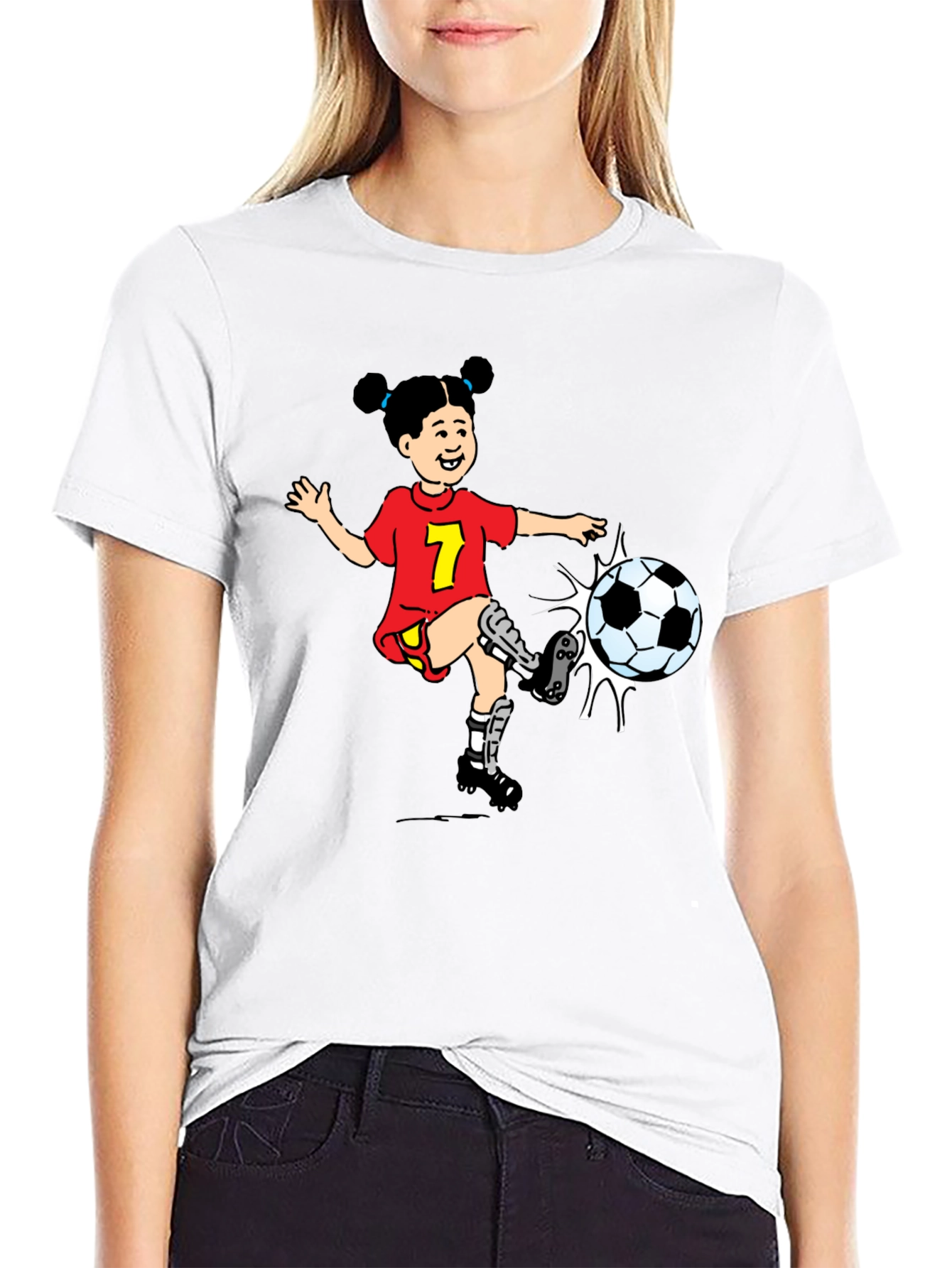 Girl Soccer Cartoon Graphic T-Shirt