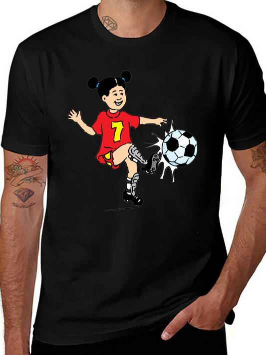 Girl Soccer Cartoon Graphic T-Shirt