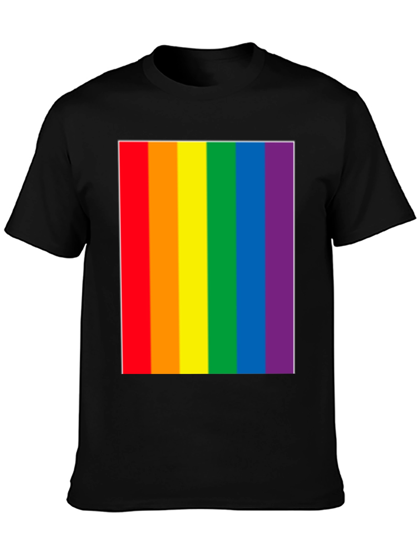 Pride Rainbow Stripe Graphic Tee - Black Cotton Blend