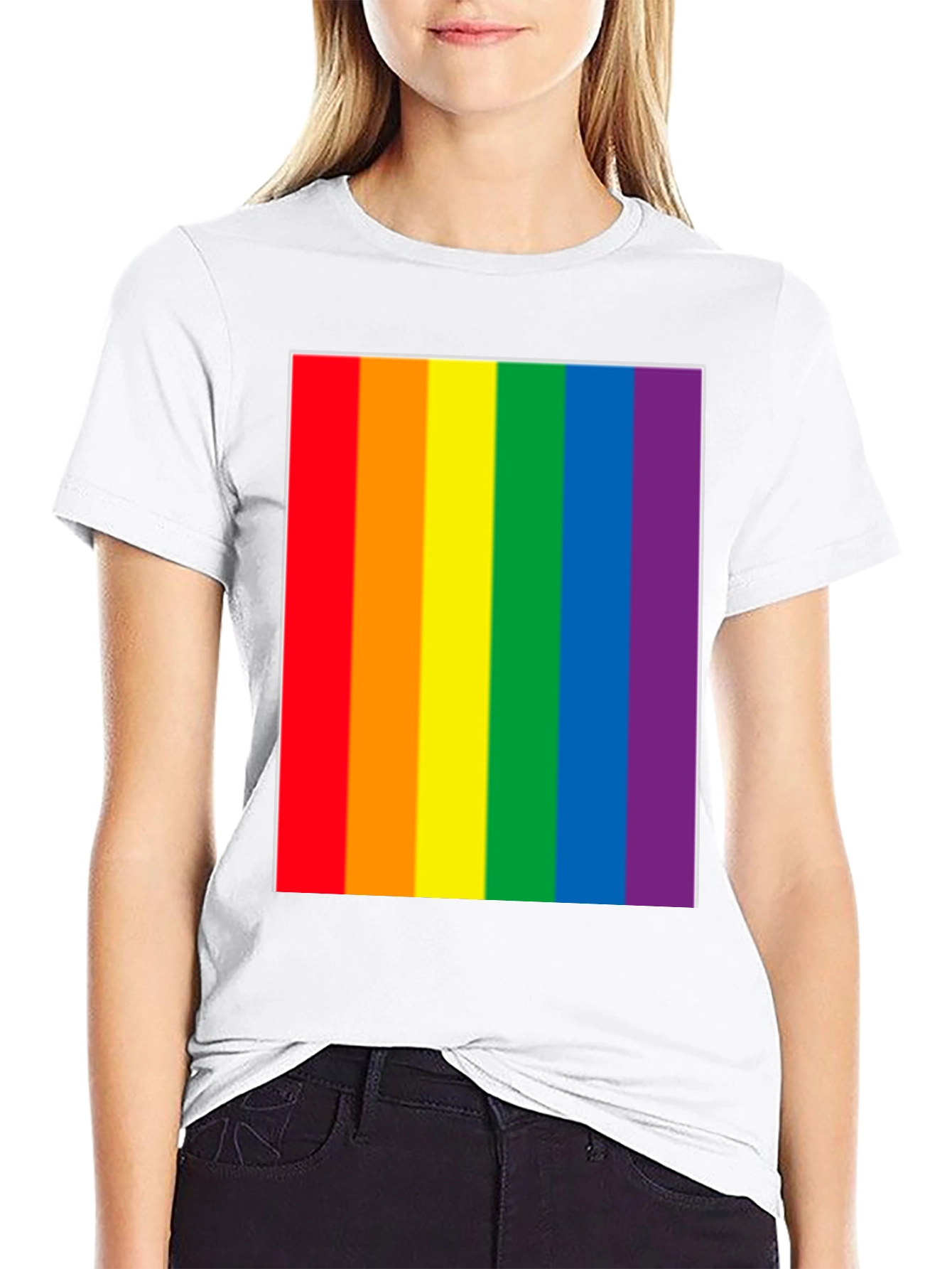 Pride Rainbow Stripe Graphic Tee - Black Cotton Blend