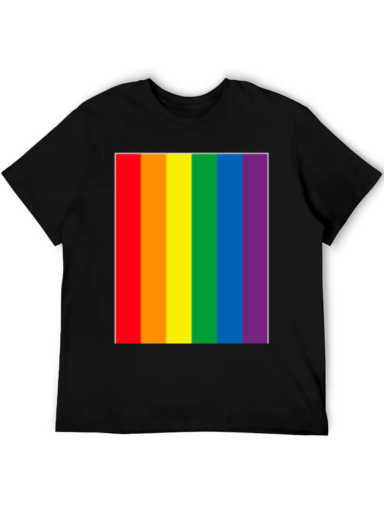 Pride Rainbow Stripe Graphic Tee - Black Cotton Blend