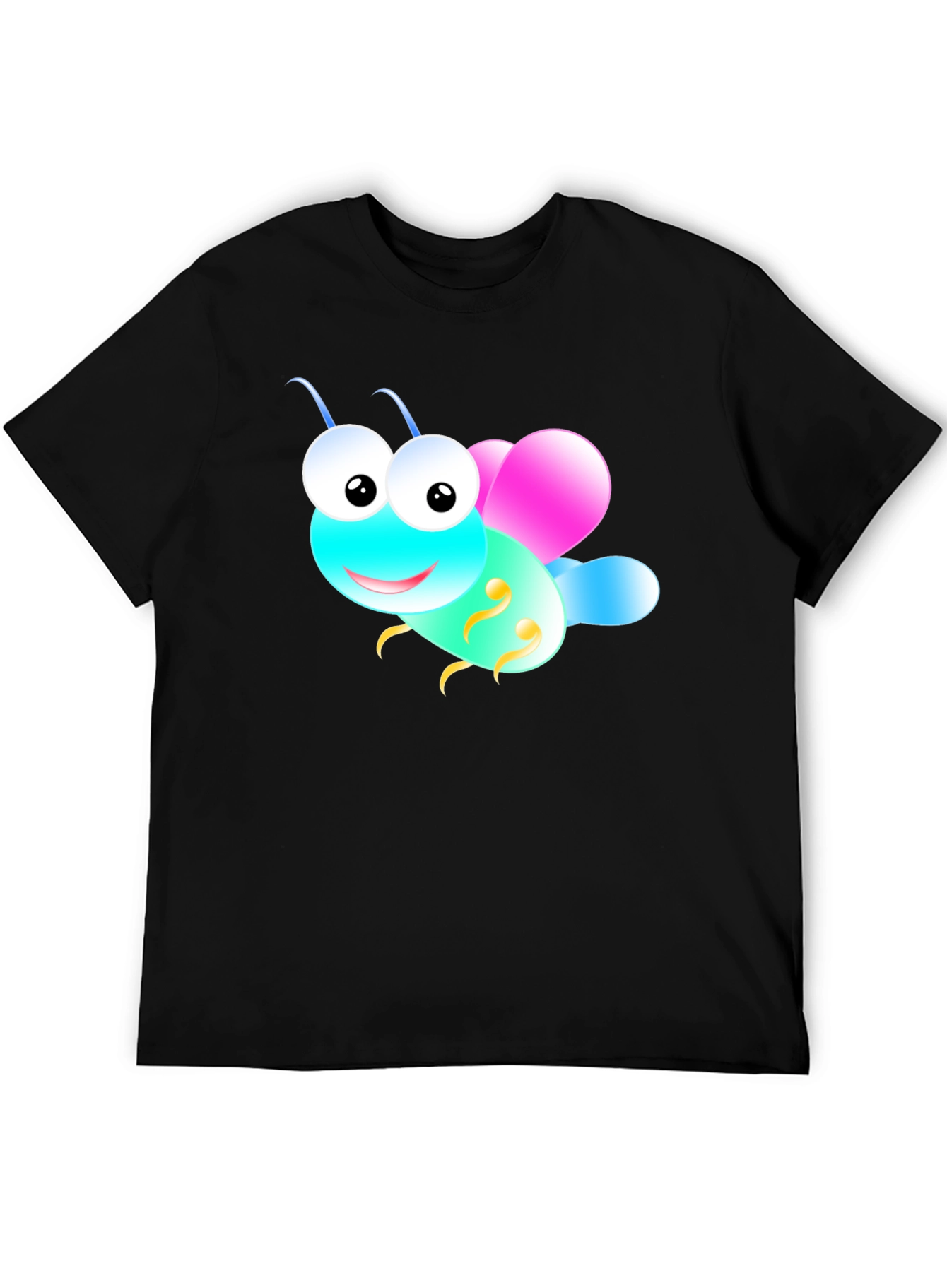 Cute Cartoon Insect Graphic Tee - Black Unisex T-Shirt